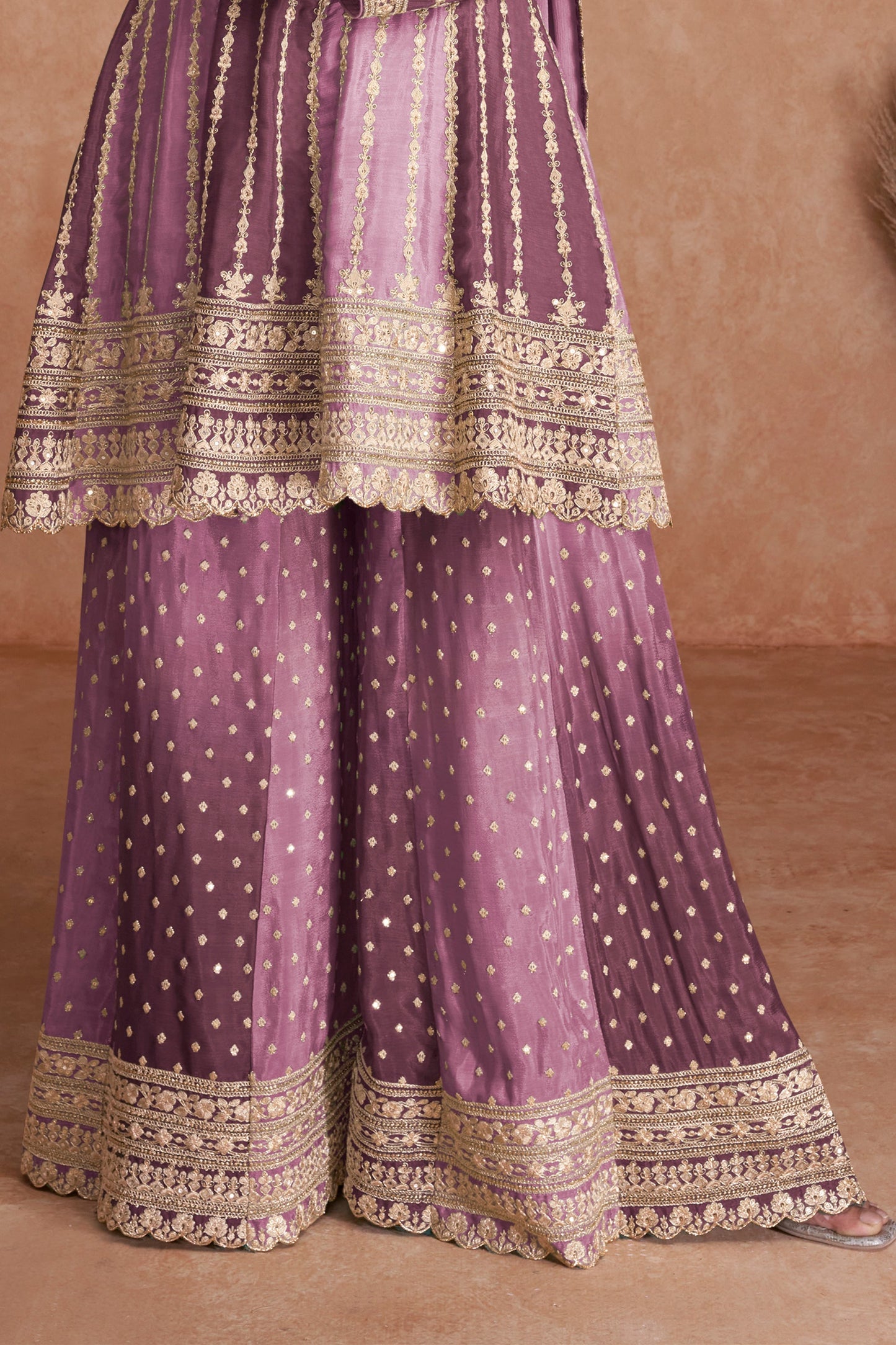 Lavender Readymade Embroidered Chinon A-line Suit-SAR10799_4_SareeButa.com