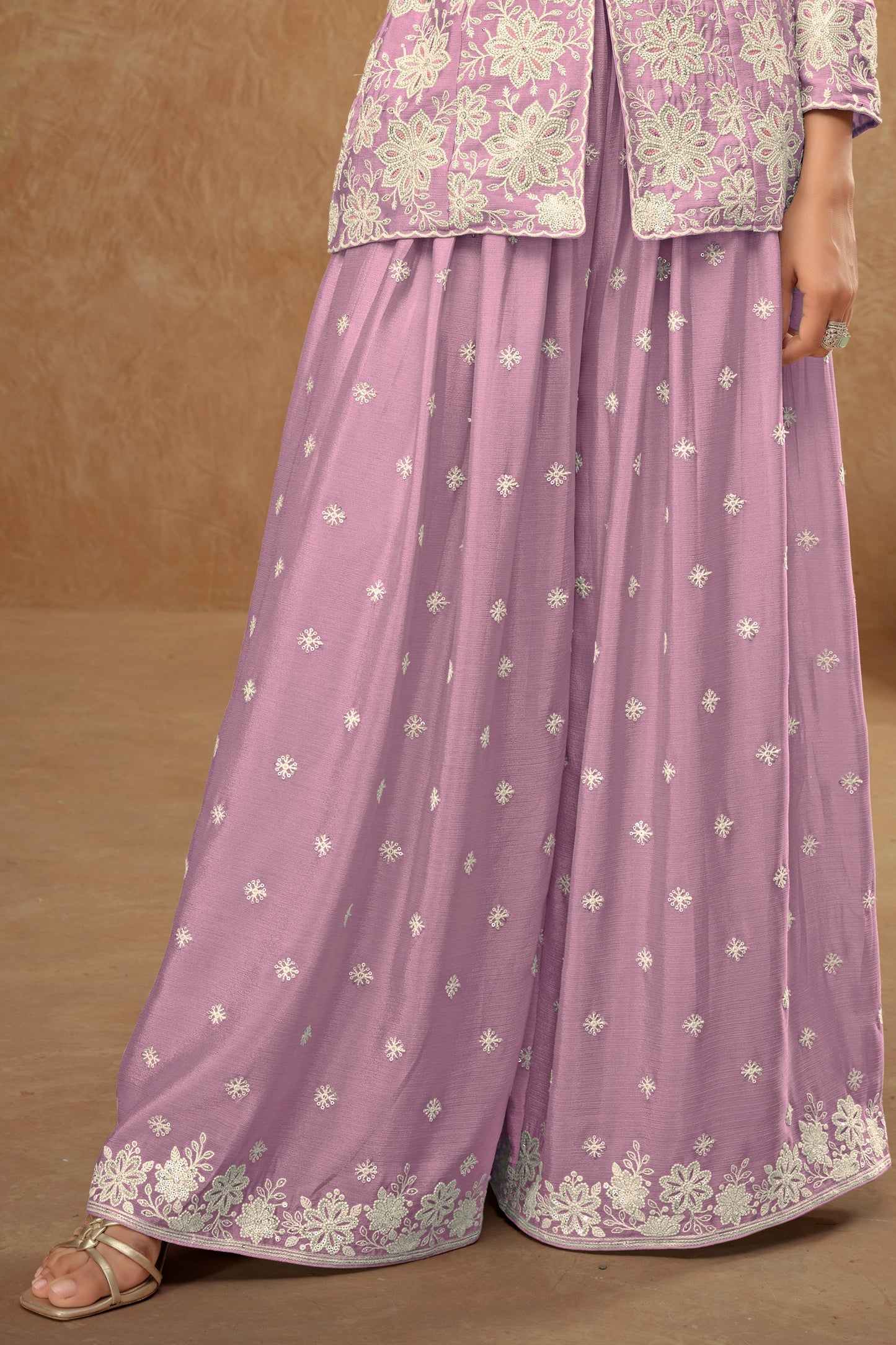 Lavender Readymade Embroidered Chinon Palazzo Suit-SAR10801_4_SareeButa.com