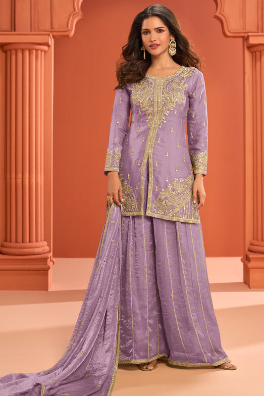 Lavender Readymade Embroidered Silk Palazzo Suit-SAR11980_1_SareeButa.com