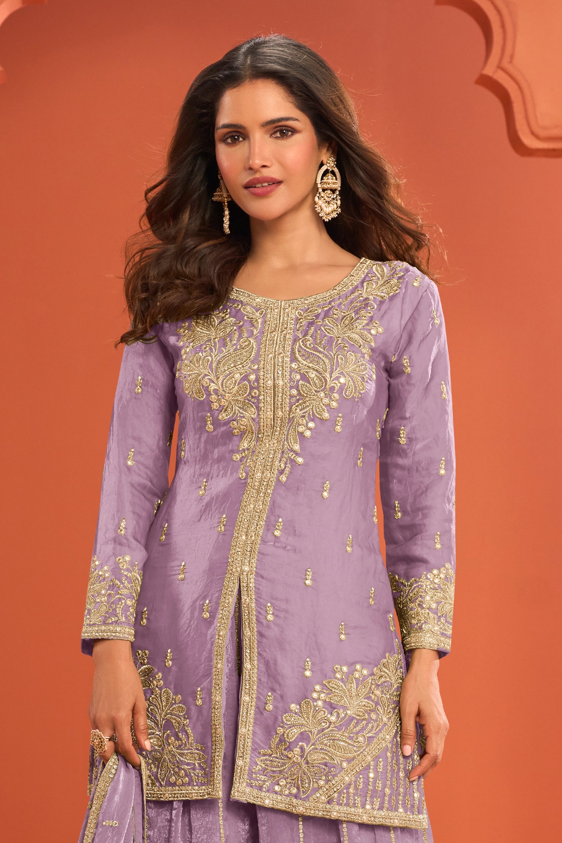 Lavender Readymade Embroidered Silk Palazzo Suit-SAR11980_3_SareeButa.com