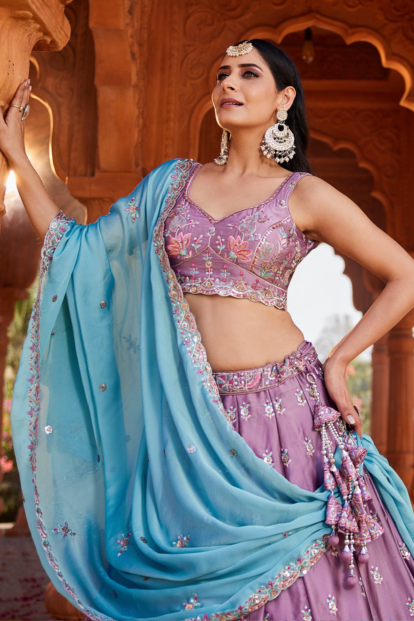 Lavender Readymade Embroidered Georgette Lehenga-SAR10047_2_SareeButa.com