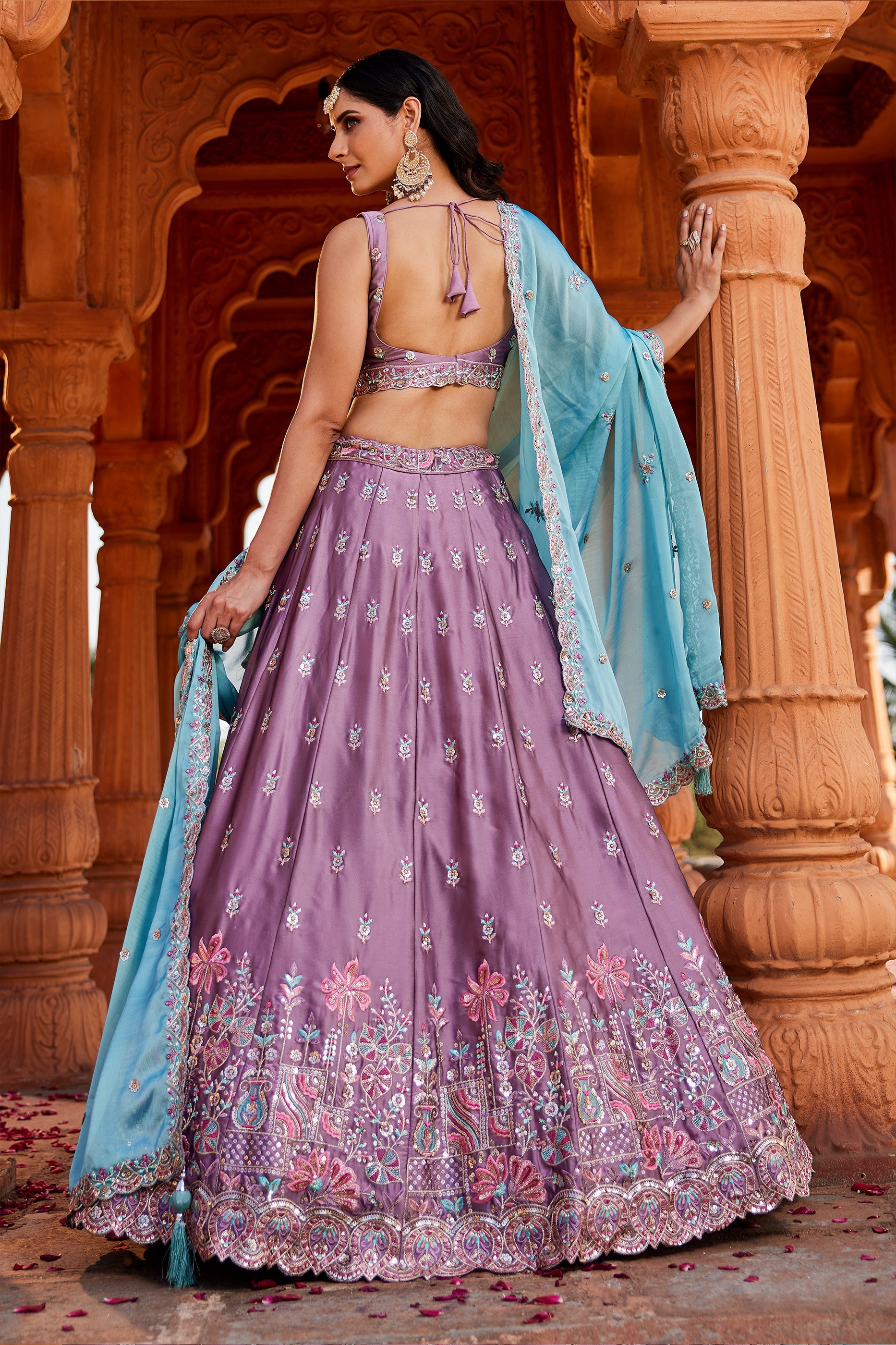Lavender Readymade Embroidered Georgette Lehenga-SAR10047_3_SareeButa.com