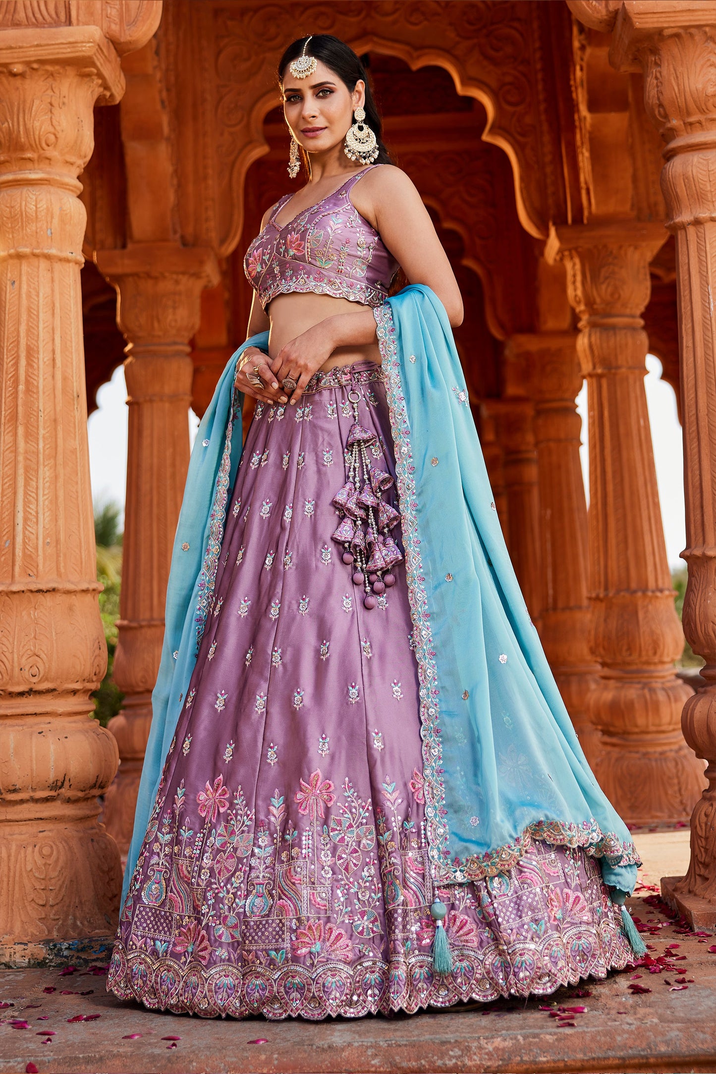 Lavender Readymade Embroidered Georgette Lehenga-SAR10047_4_SareeButa.com