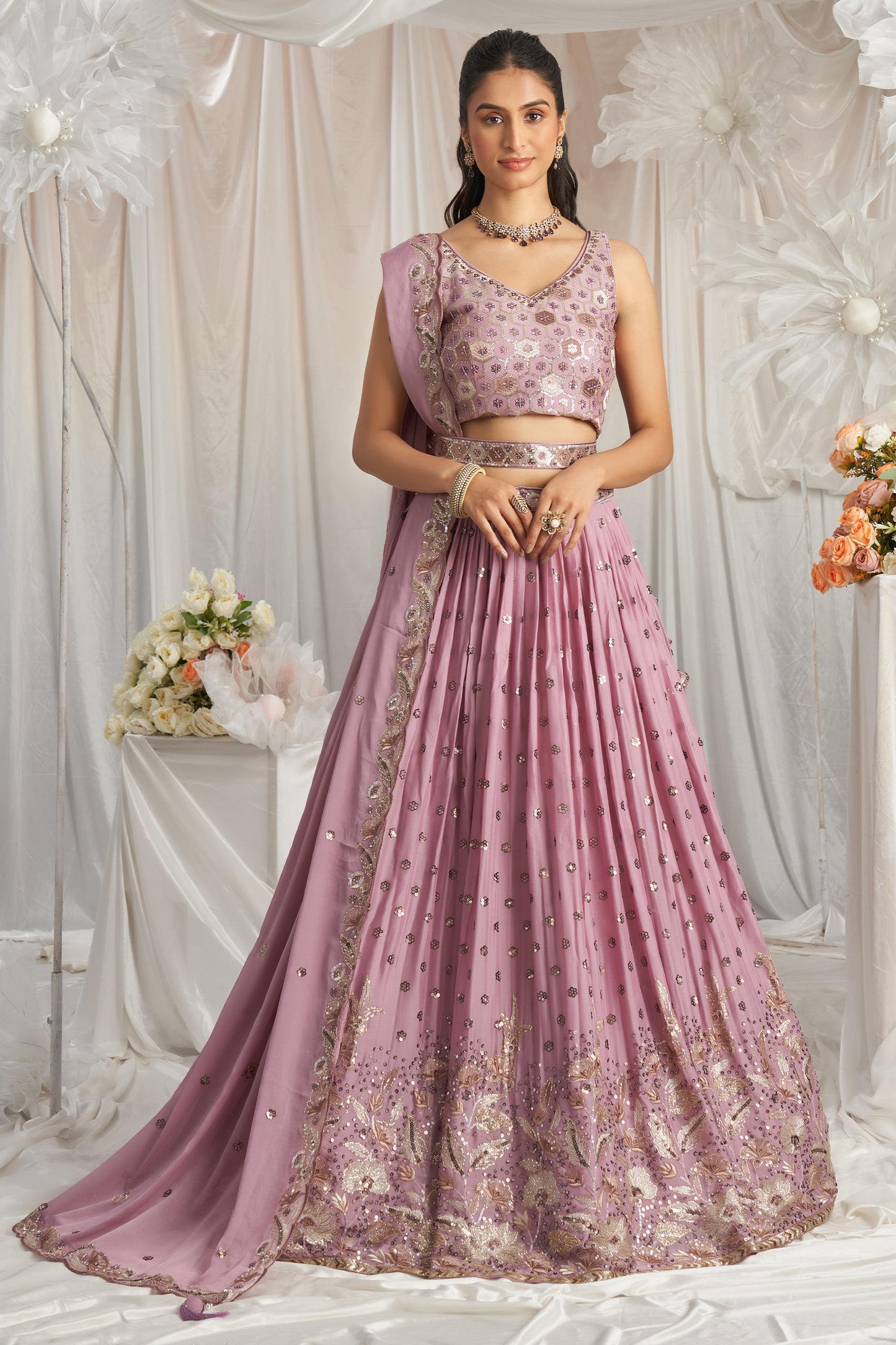 Lavender Semi-Stitched Embroidered Georgette Lehenga-SAR12838_1_SareeButa.com