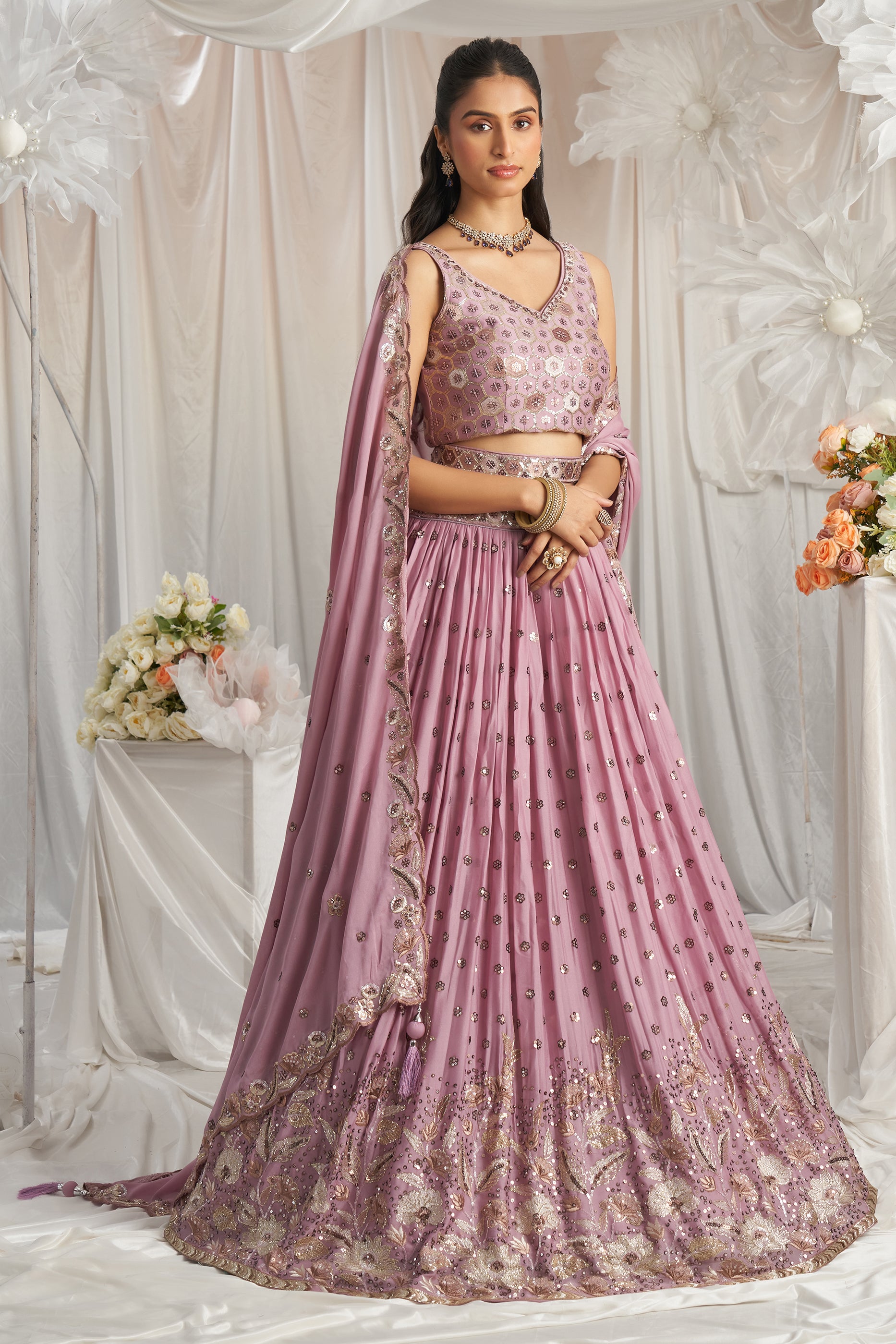 Lavender Semi-Stitched Embroidered Georgette Lehenga-SAR12838_3_SareeButa.com