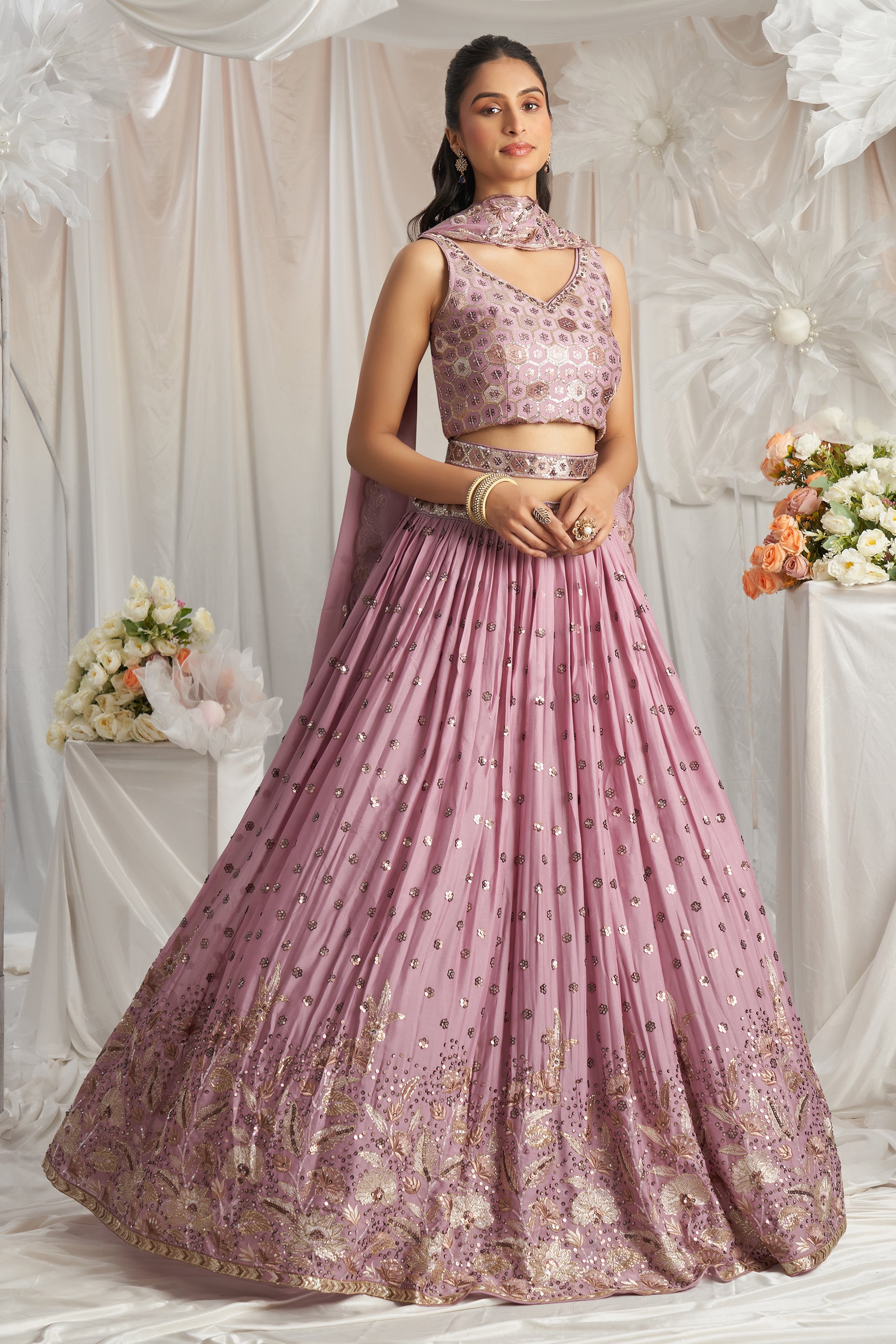 Lavender Semi-Stitched Embroidered Georgette Lehenga-SAR12838_4_SareeButa.com