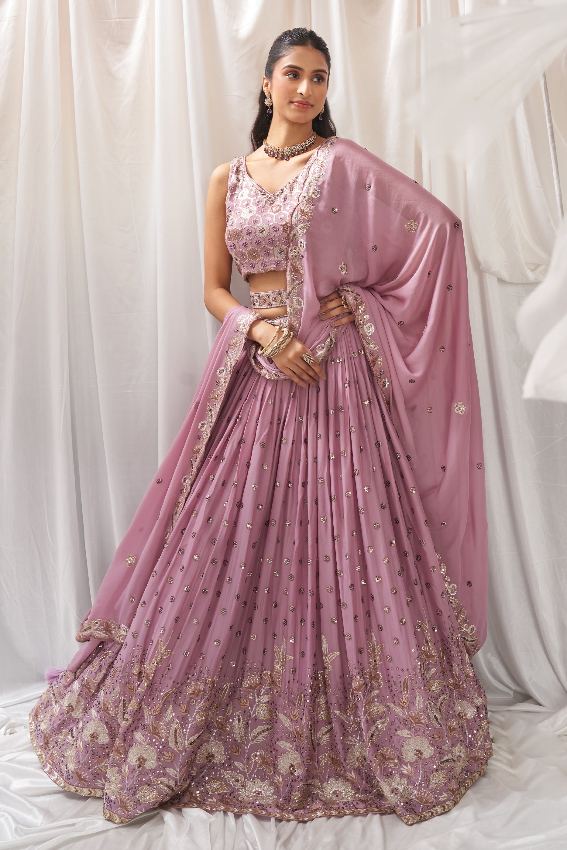 Lavender Semi-Stitched Embroidered Georgette Lehenga-SAR12838_5_SareeButa.com