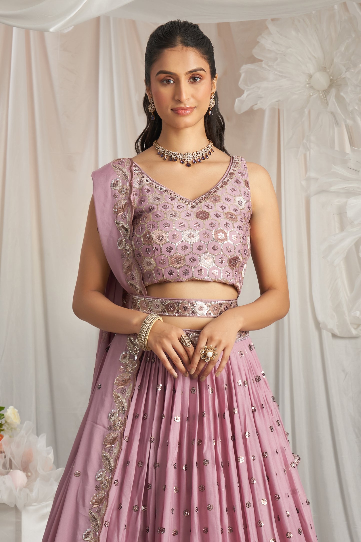 Lavender Semi-Stitched Embroidered Georgette Lehenga-SAR12838_7_SareeButa.com