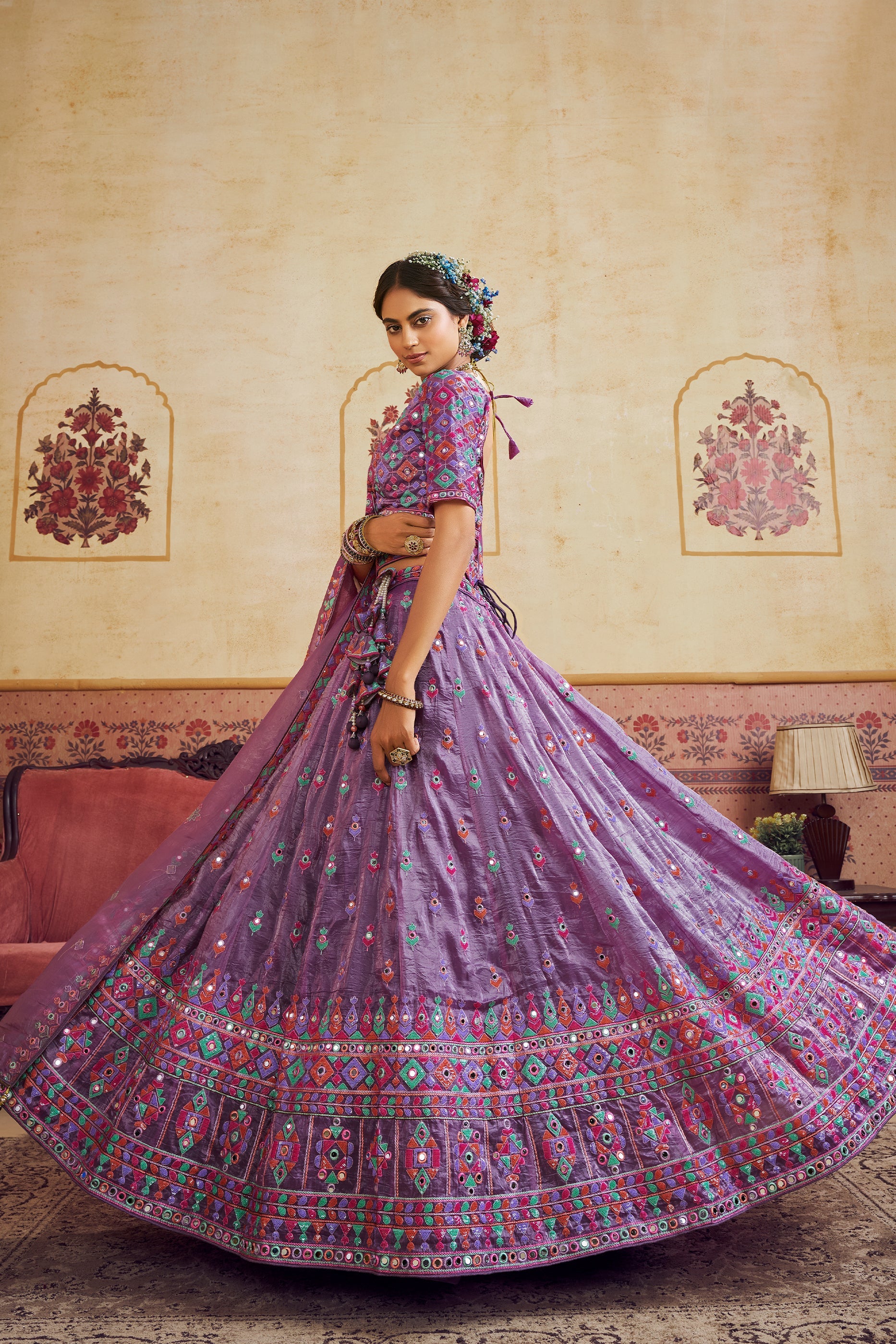 Lavender Readymade Embroidered Organza Lehenga-SAR10040_2_SareeButa.com