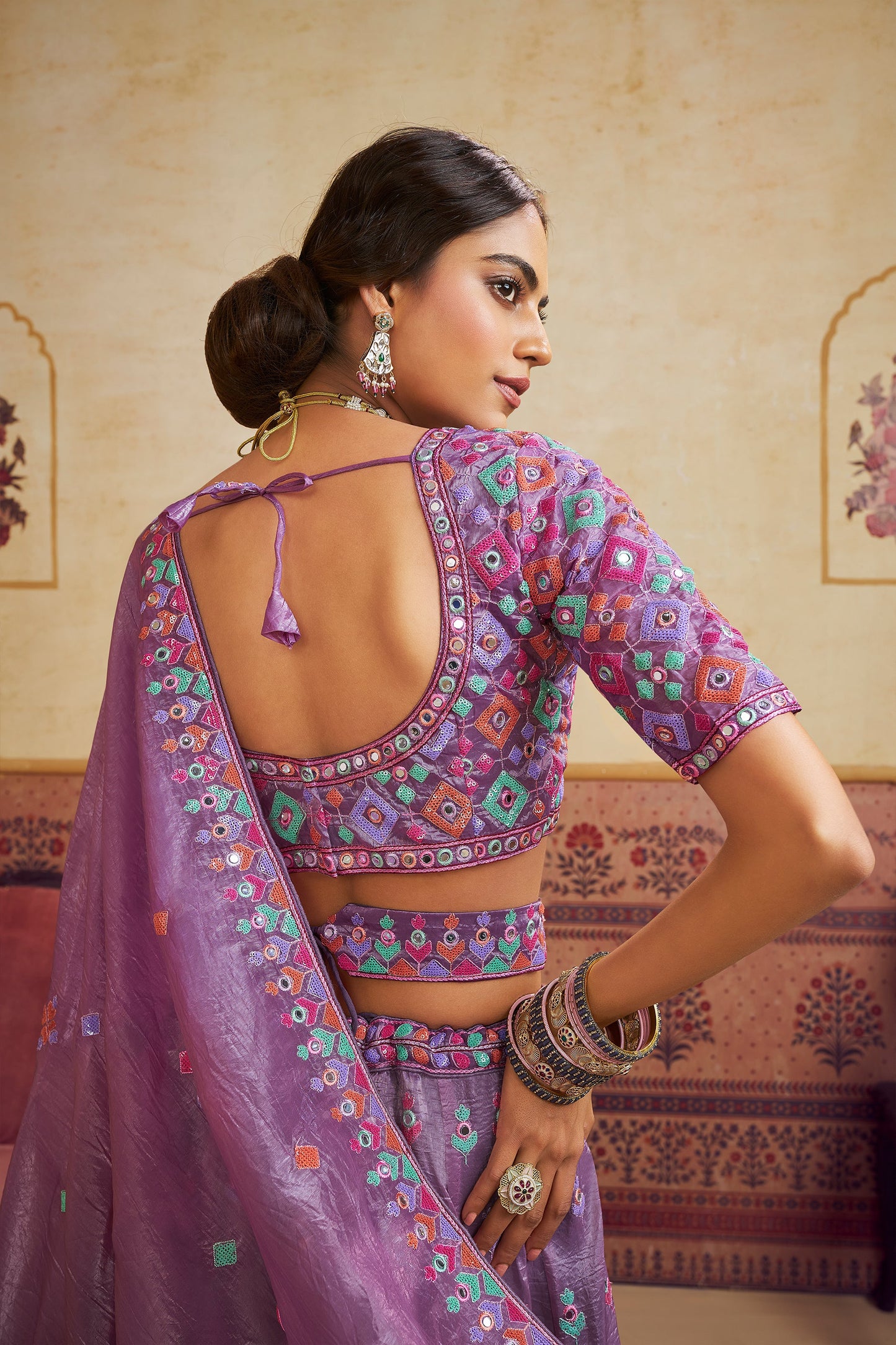 Lavender Readymade Embroidered Organza Lehenga-SAR10040_3_SareeButa.com