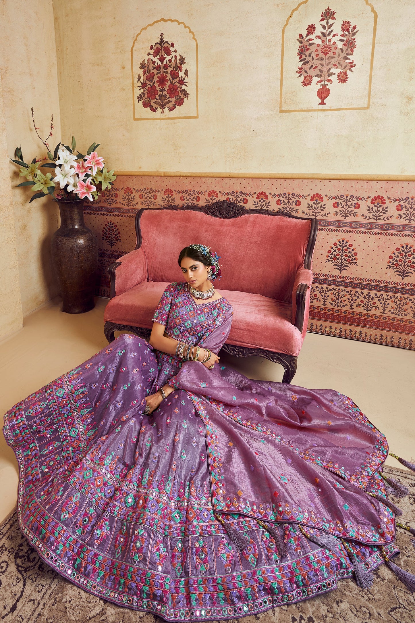 Lavender Readymade Embroidered Organza Lehenga-SAR10040_5_SareeButa.com