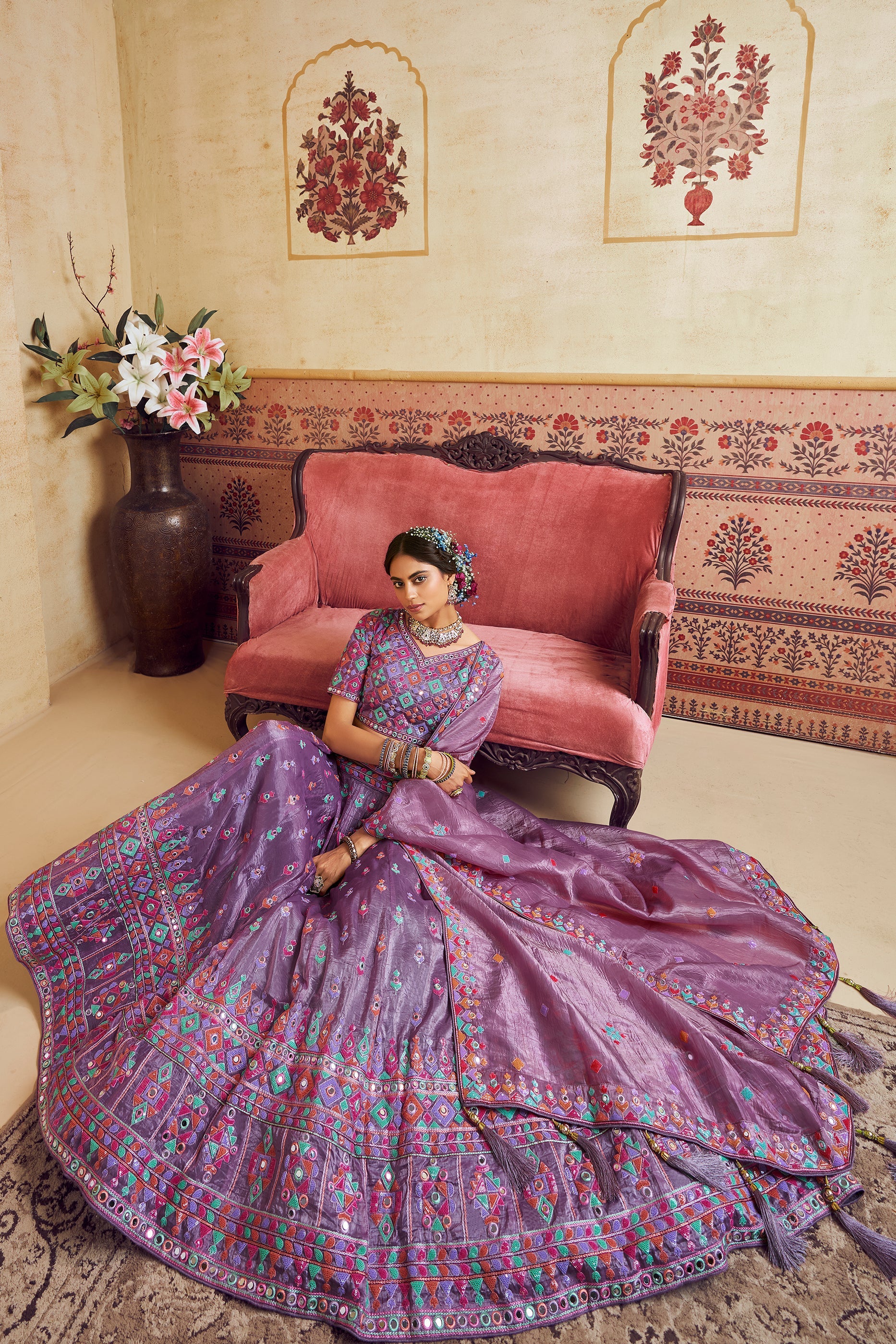 Lavender Readymade Embroidered Organza Lehenga-SAR10040_5_SareeButa.com