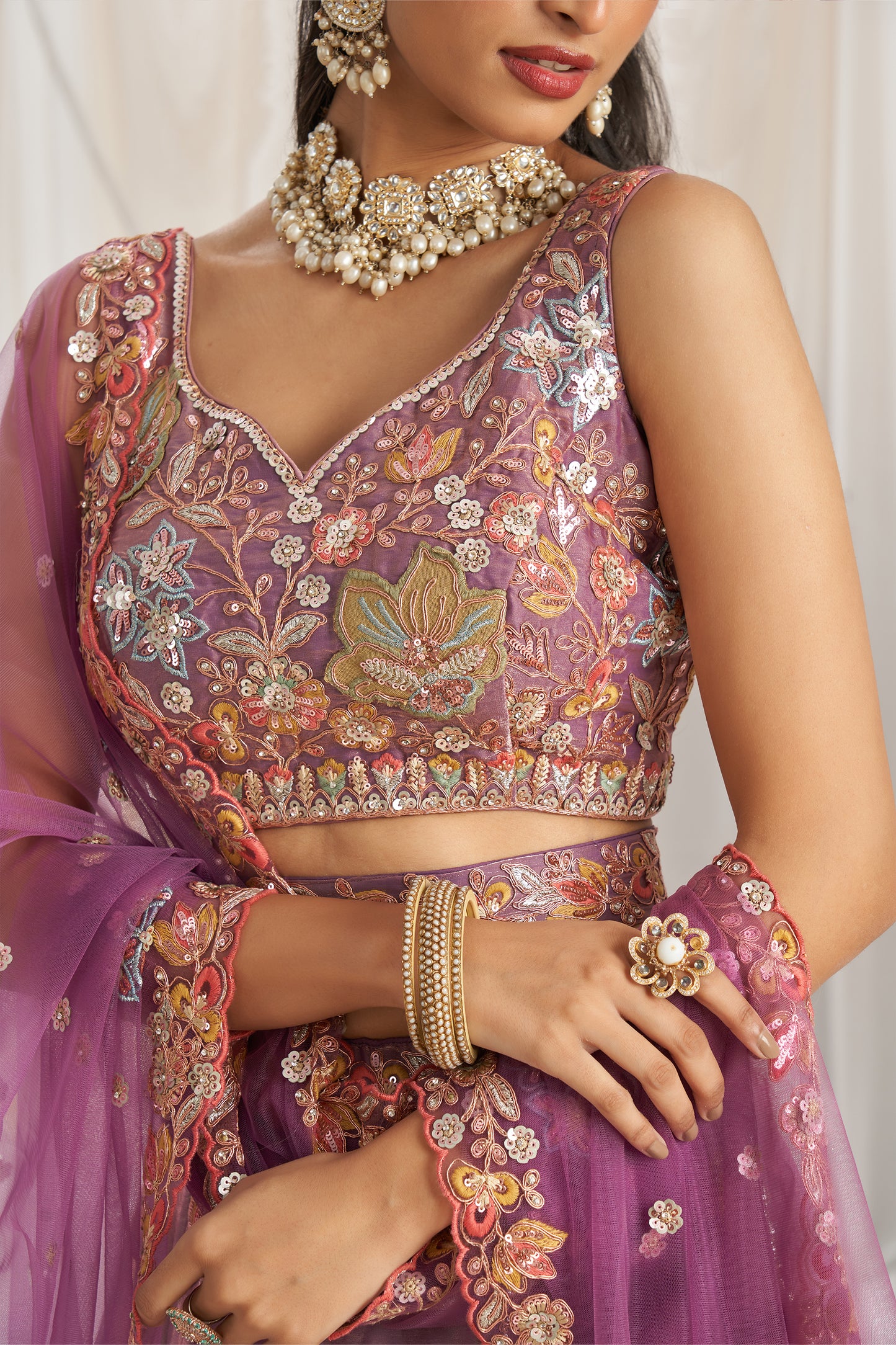 Lavender Semi-Stitched Embroidered Organza Lehenga-SAR12835_3_SareeButa.com