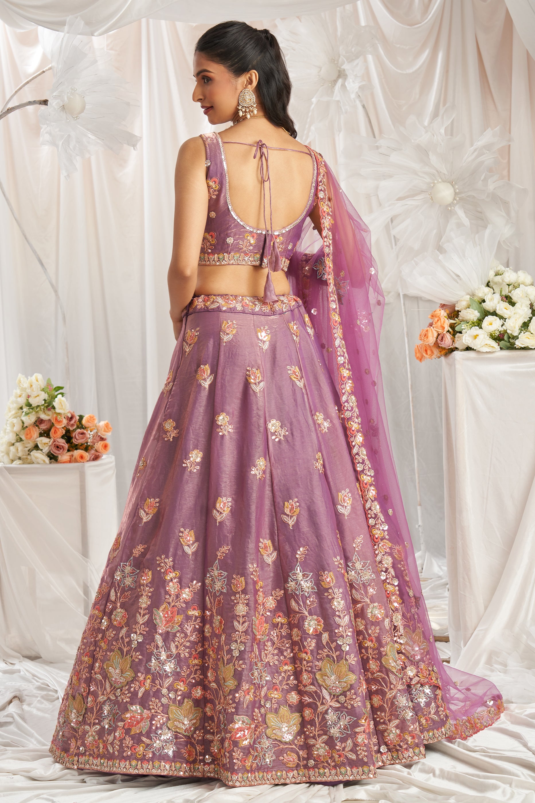Lavender Semi-Stitched Embroidered Organza Lehenga-SAR12835_4_SareeButa.com