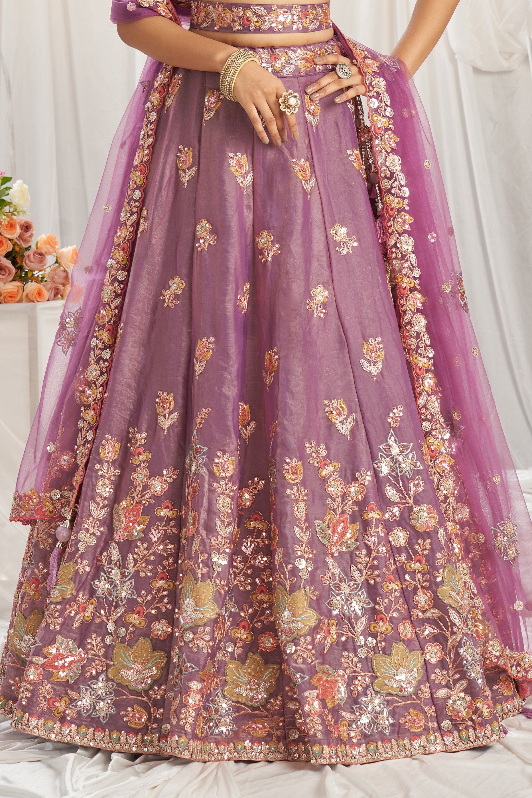 Lavender Semi-Stitched Embroidered Organza Lehenga-SAR12835_7_SareeButa.com
