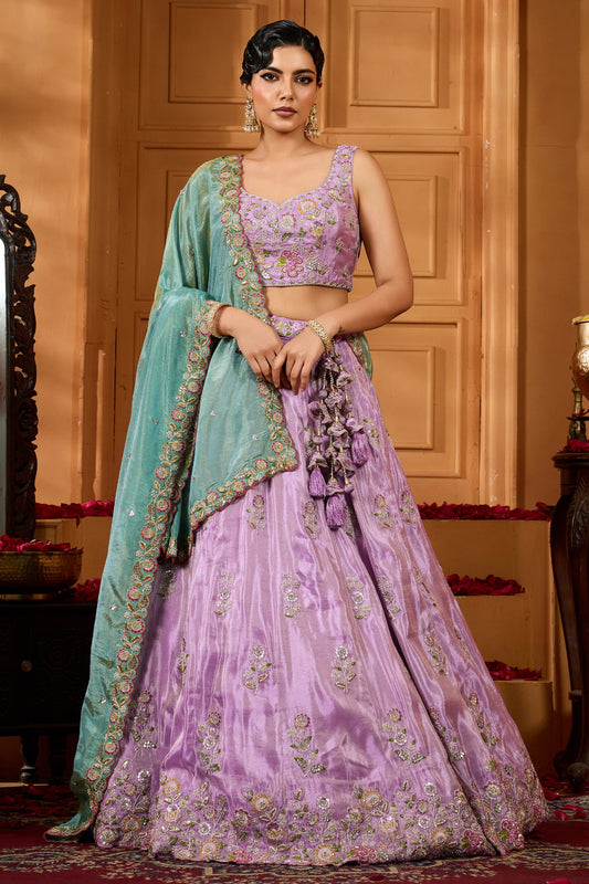 Lavender Semi-Stitched Embroidered Satin Silk Lehenga-SAR10698_1_SareeButa.com