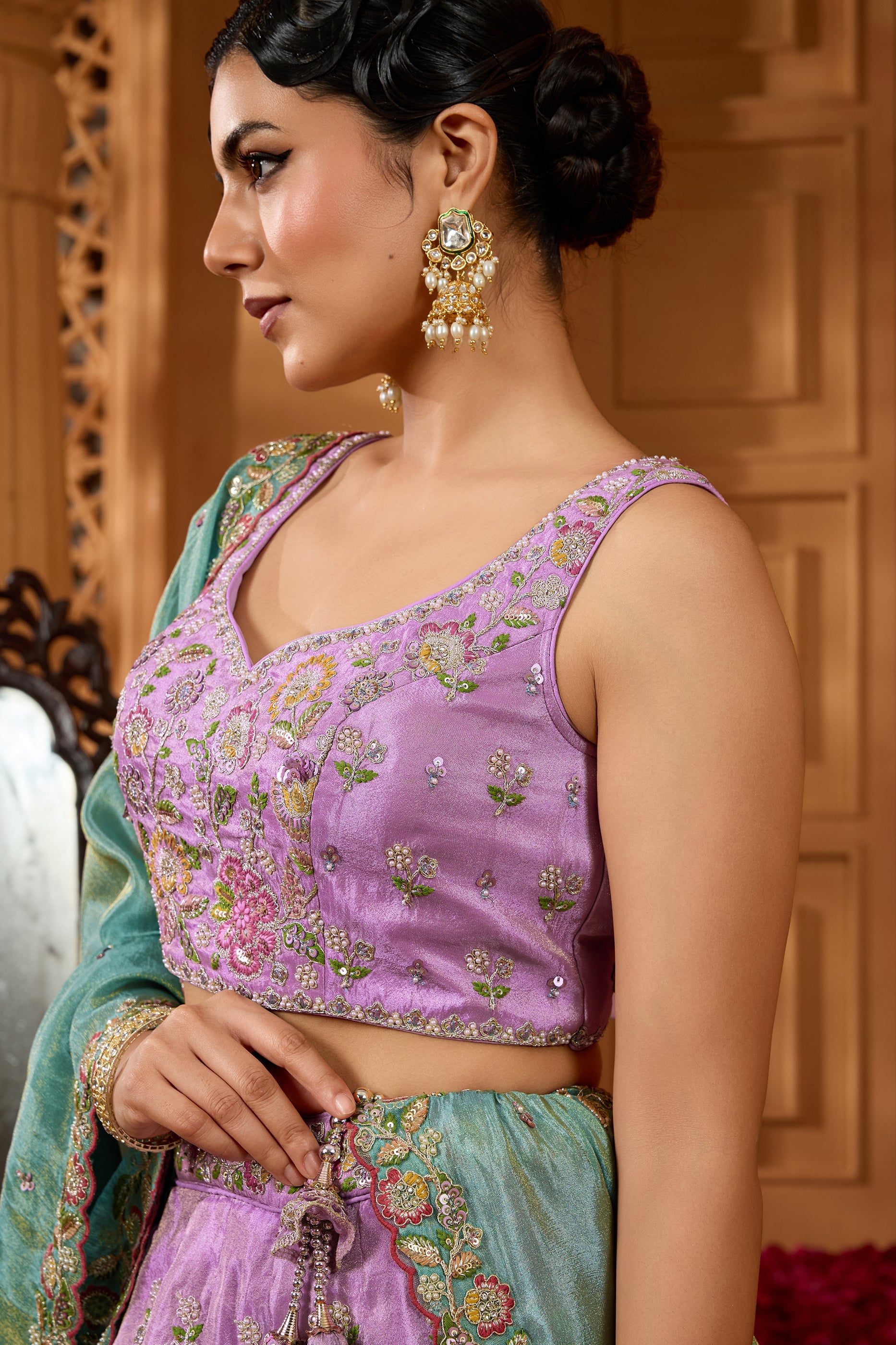 Lavender Semi-Stitched Embroidered Satin Silk Lehenga-SAR10698_2_SareeButa.com