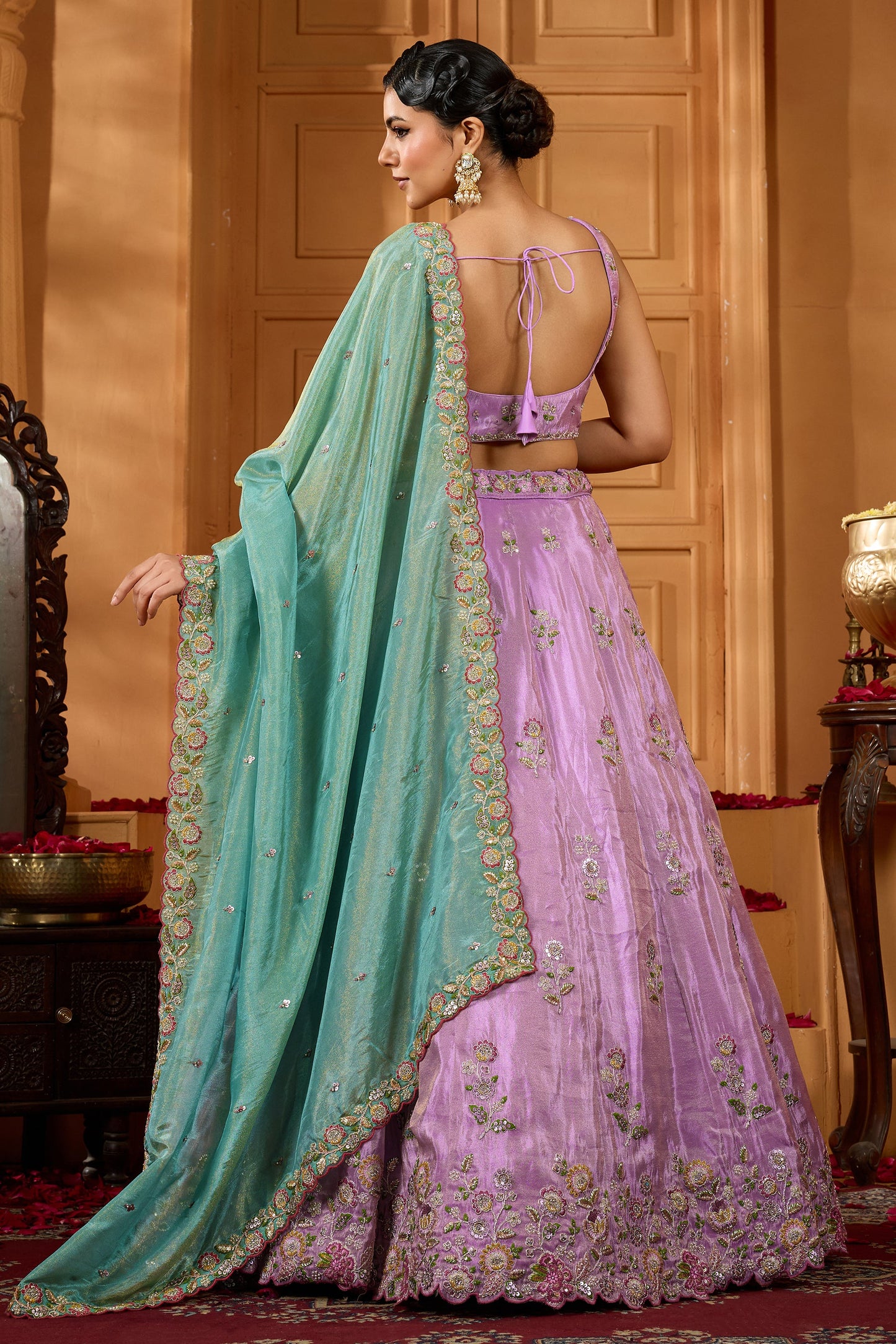 Lavender Semi-Stitched Embroidered Satin Silk Lehenga-SAR10698_3_SareeButa.com