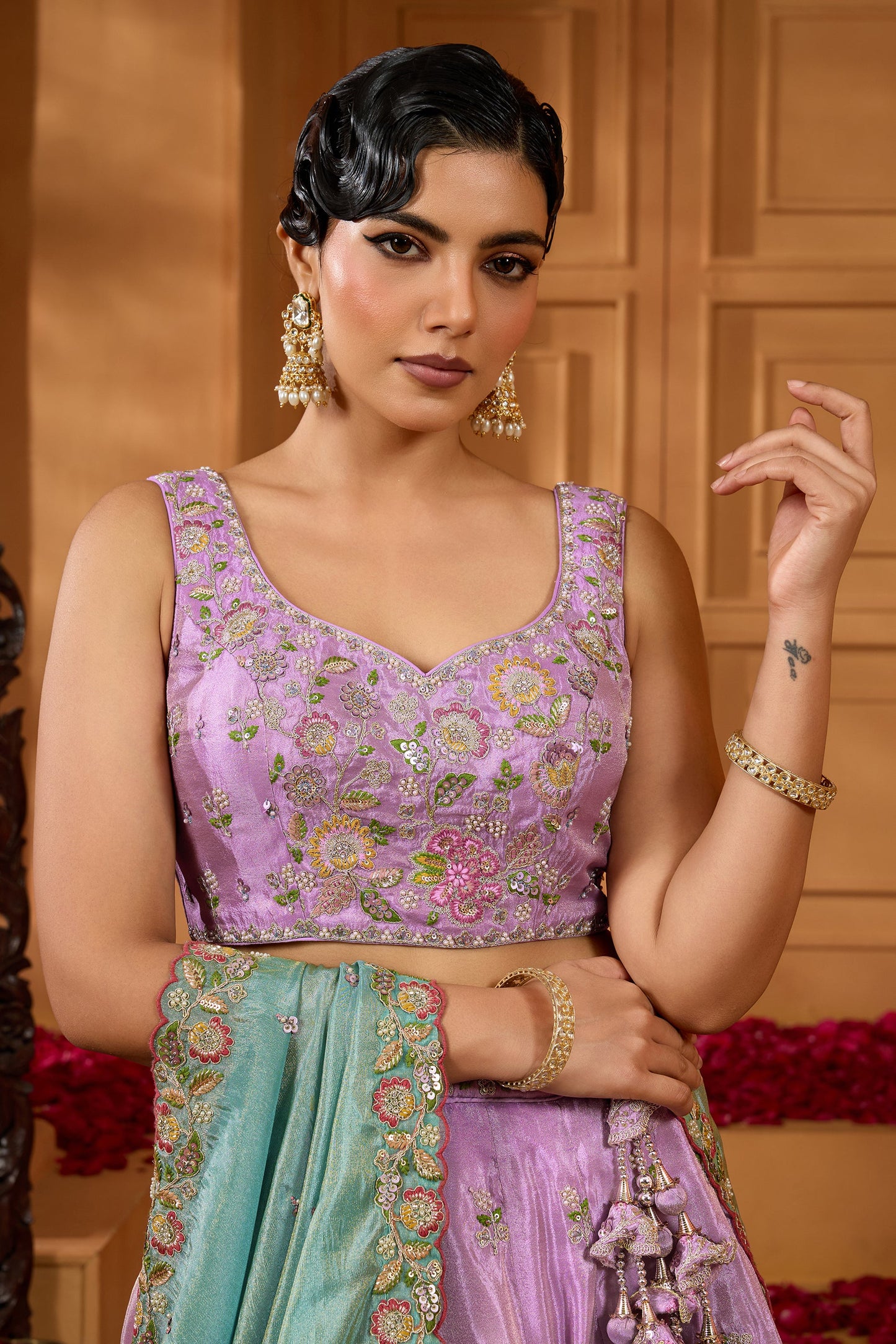 Lavender Semi-Stitched Embroidered Satin Silk Lehenga-SAR10698_5_SareeButa.com