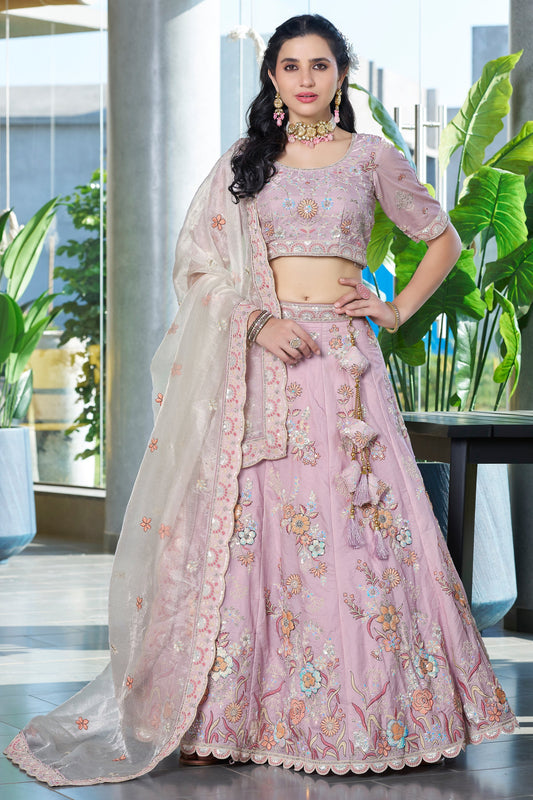 Lavender Semi-Stitched Embroidered Silk Lehenga-SAR10720_1_SareeButa.com