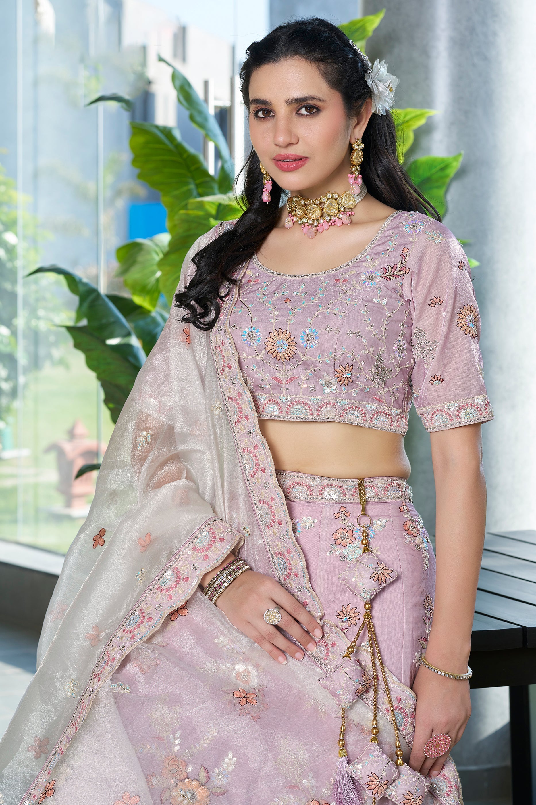 Lavender Semi-Stitched Embroidered Silk Lehenga-SAR10720_2_SareeButa.com