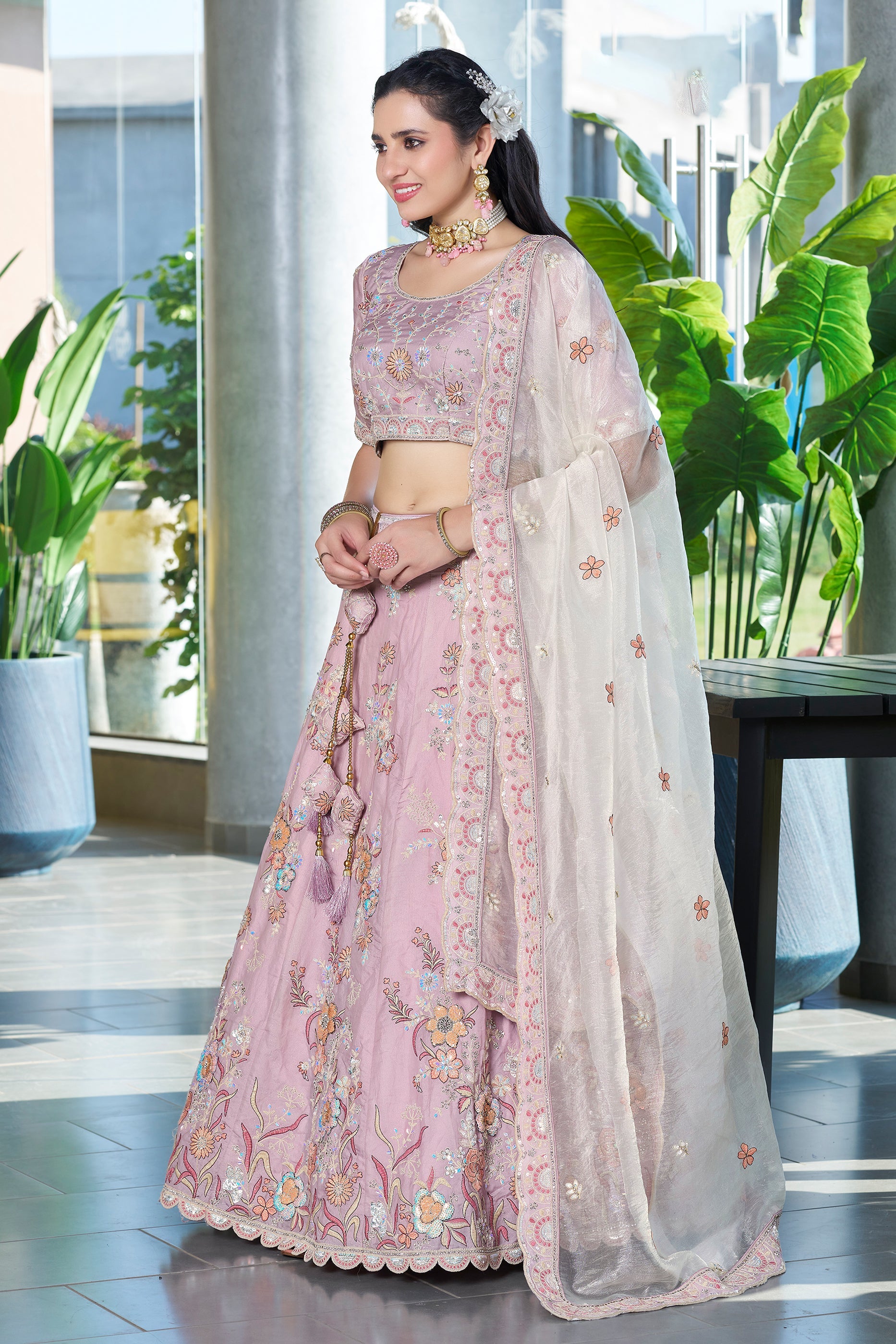 Lavender Semi-Stitched Embroidered Silk Lehenga-SAR10720_3_SareeButa.com