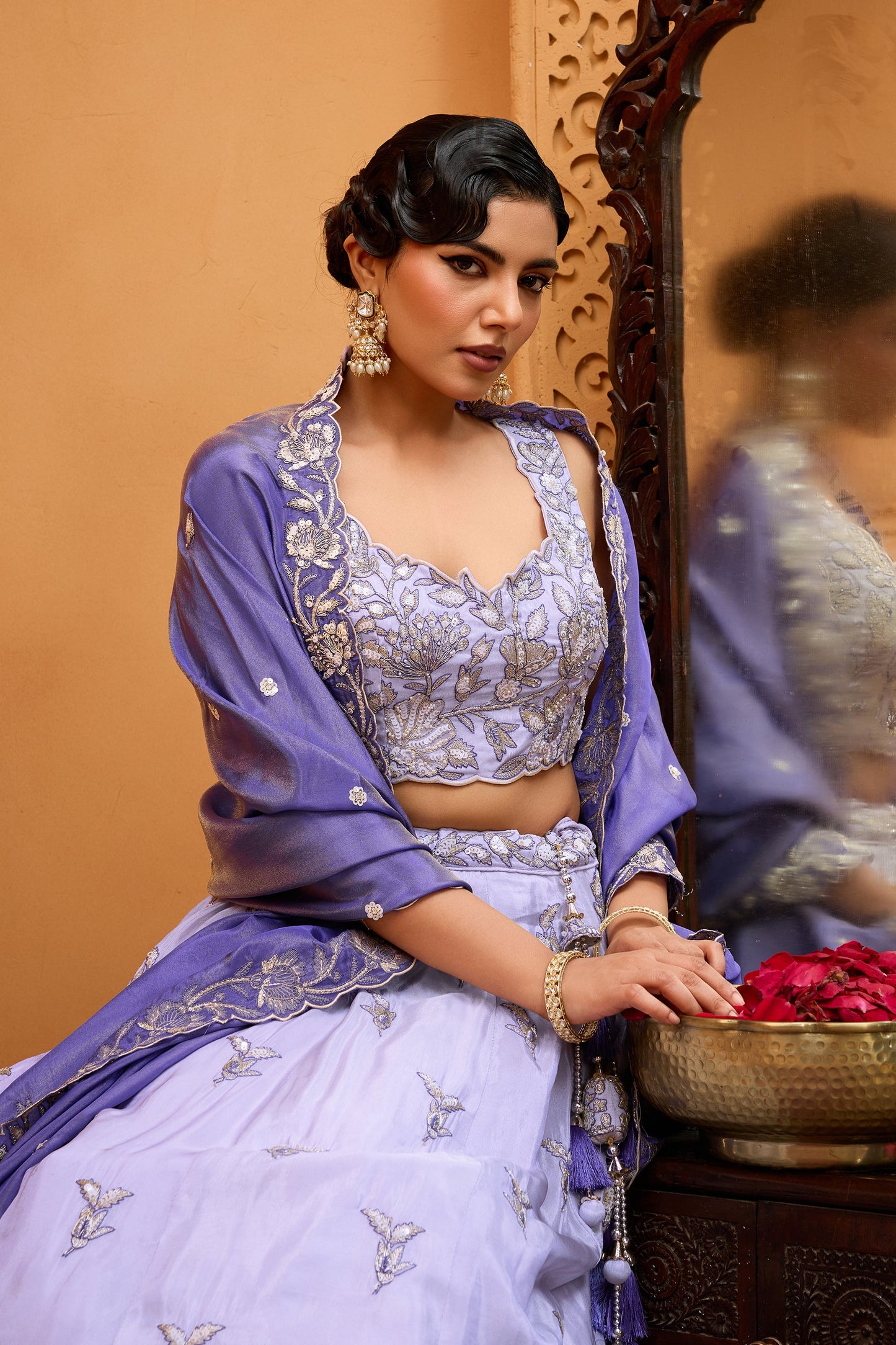 Lavender Semi-Stitched Embroidered Tissue Lehenga-SAR10683_2_SareeButa.com