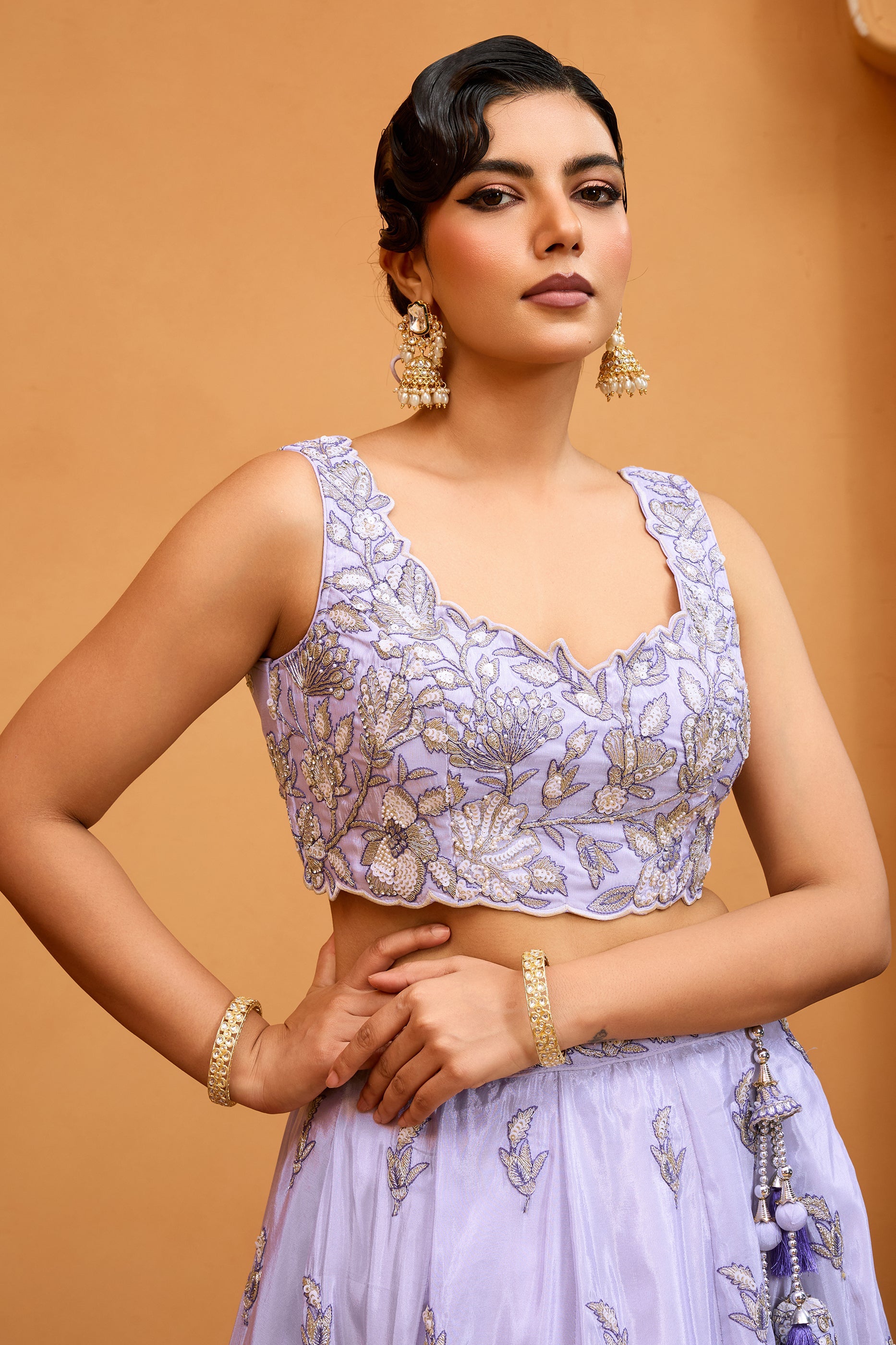 Lavender Semi-Stitched Embroidered Tissue Lehenga-SAR10683_4_SareeButa.com