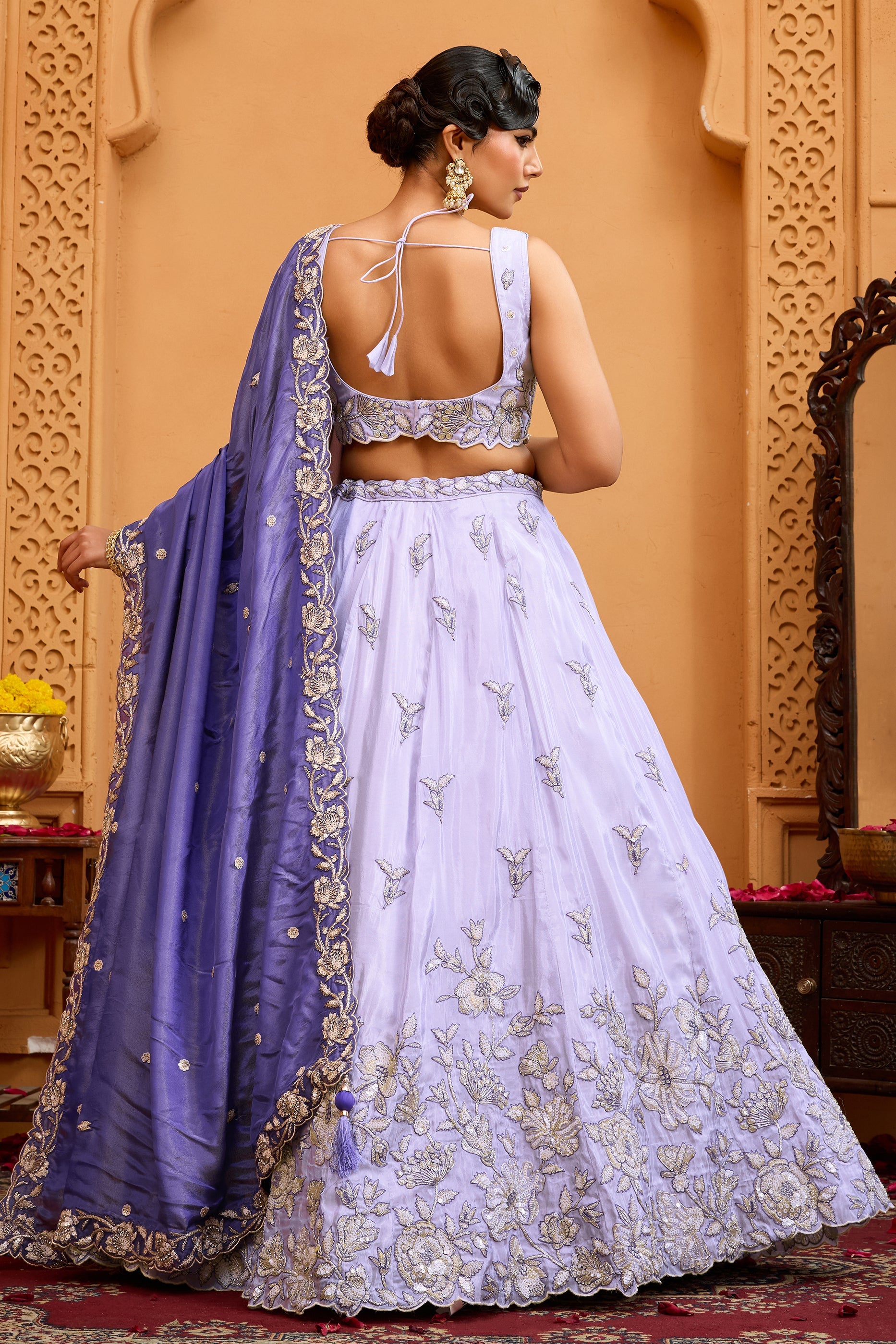 Lavender Semi-Stitched Embroidered Tissue Lehenga-SAR10683_5_SareeButa.com