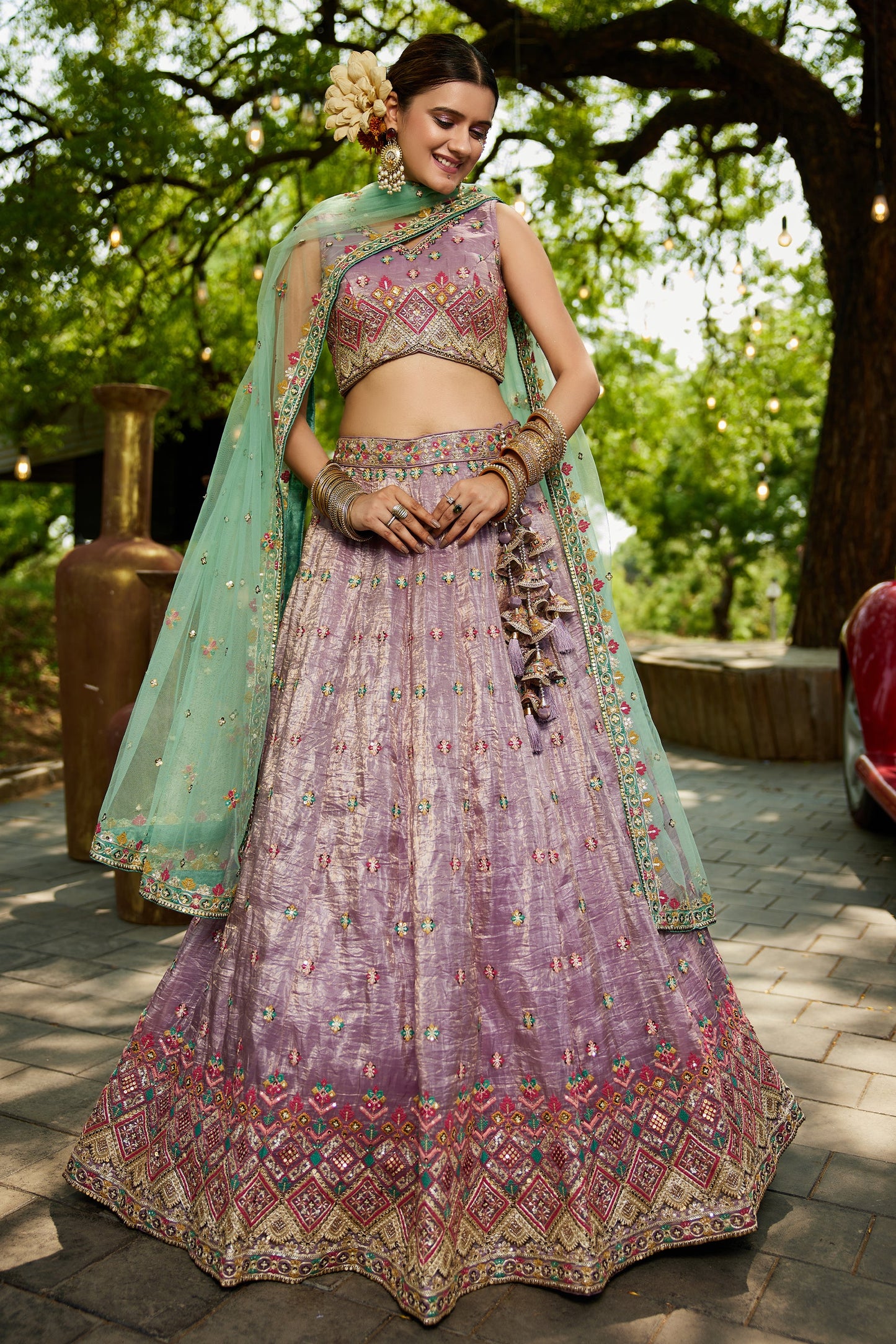 Lavender Readymade Embroidered Tissue Silk Lehenga-SAR10051_1_SareeButa.com