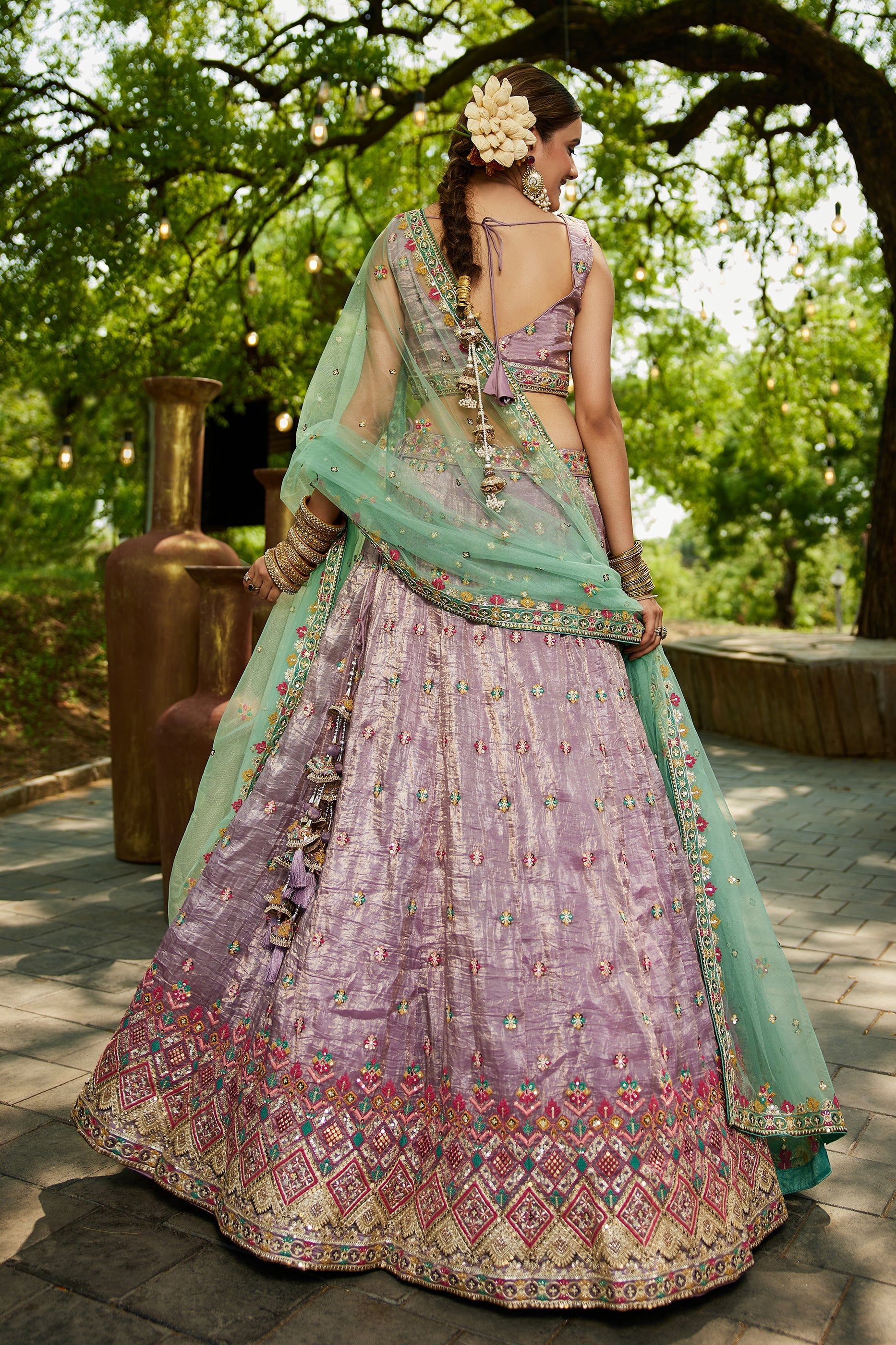 Lavender Readymade Embroidered Tissue Silk Lehenga-SAR10051_3_SareeButa.com