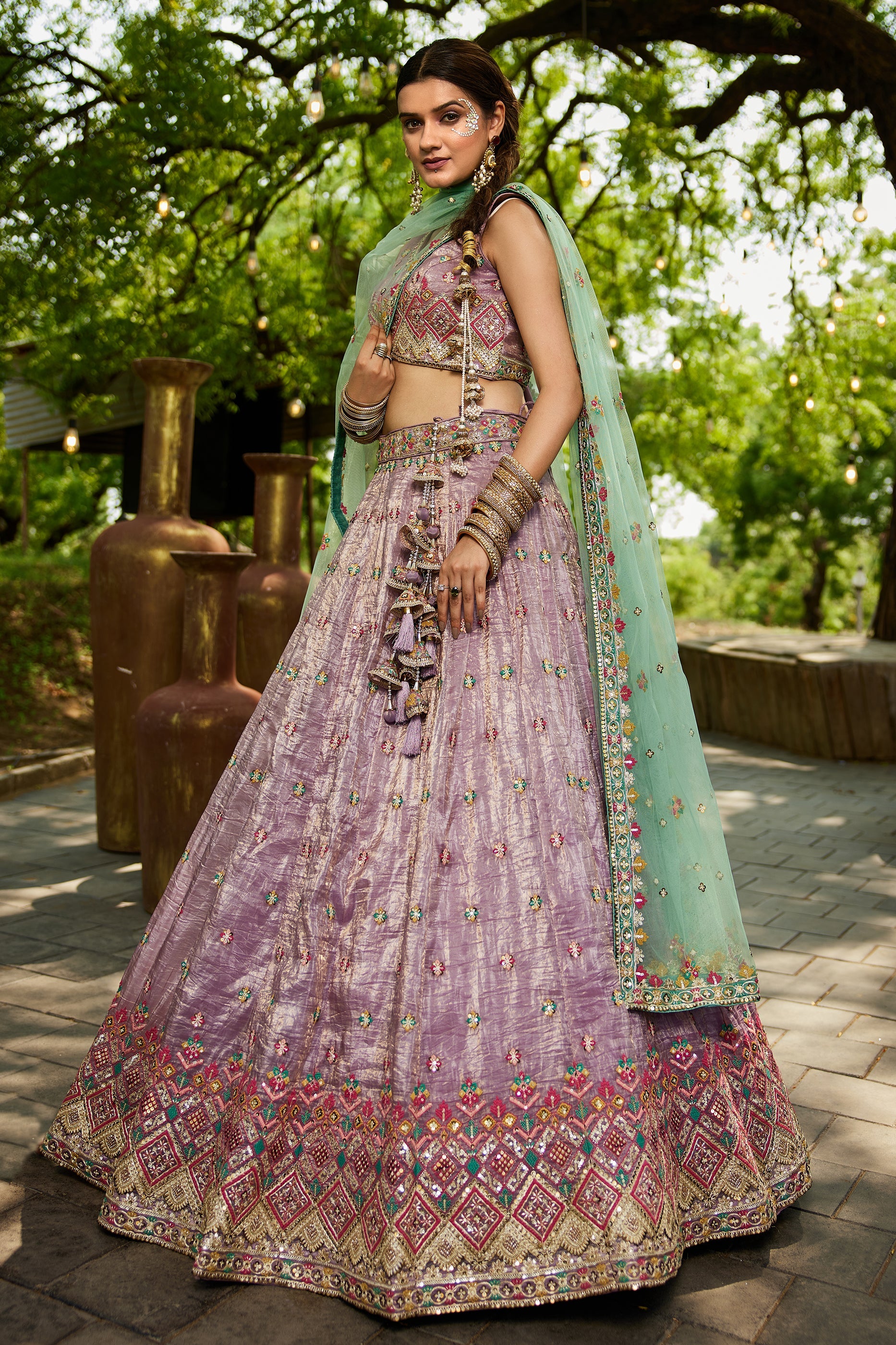 Lavender Readymade Embroidered Tissue Silk Lehenga-SAR10051_4_SareeButa.com