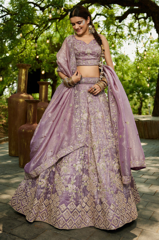 Lavender Readymade Embroidered Tissue Silk Lehenga-SAR10056_1_SareeButa.com