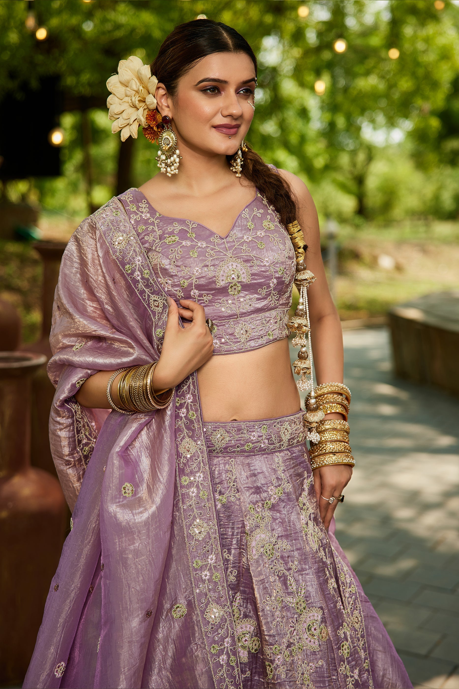 Lavender Readymade Embroidered Tissue Silk Lehenga-SAR10056_2_SareeButa.com