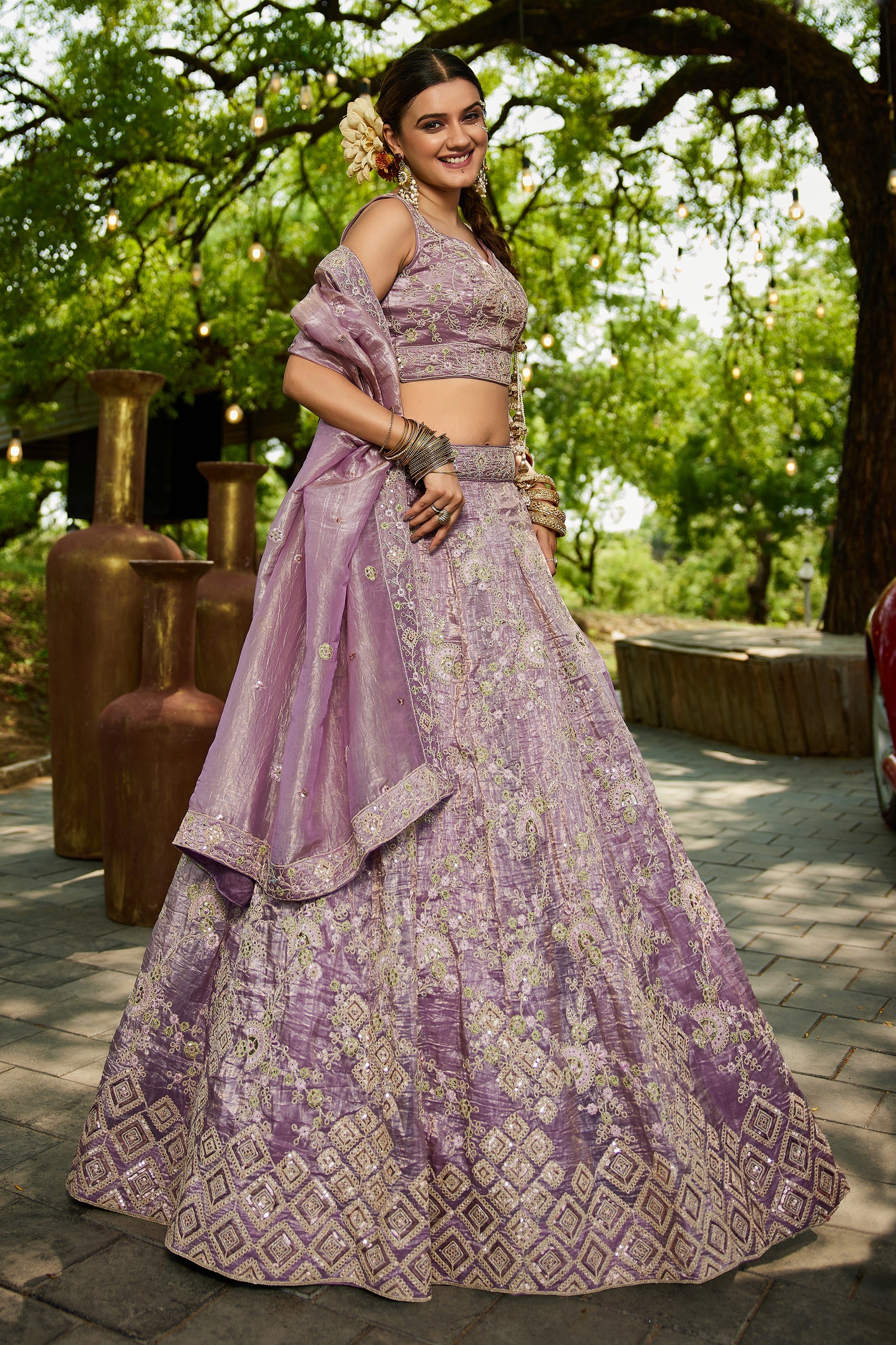 Lavender Readymade Embroidered Tissue Silk Lehenga-SAR10056_4_SareeButa.com