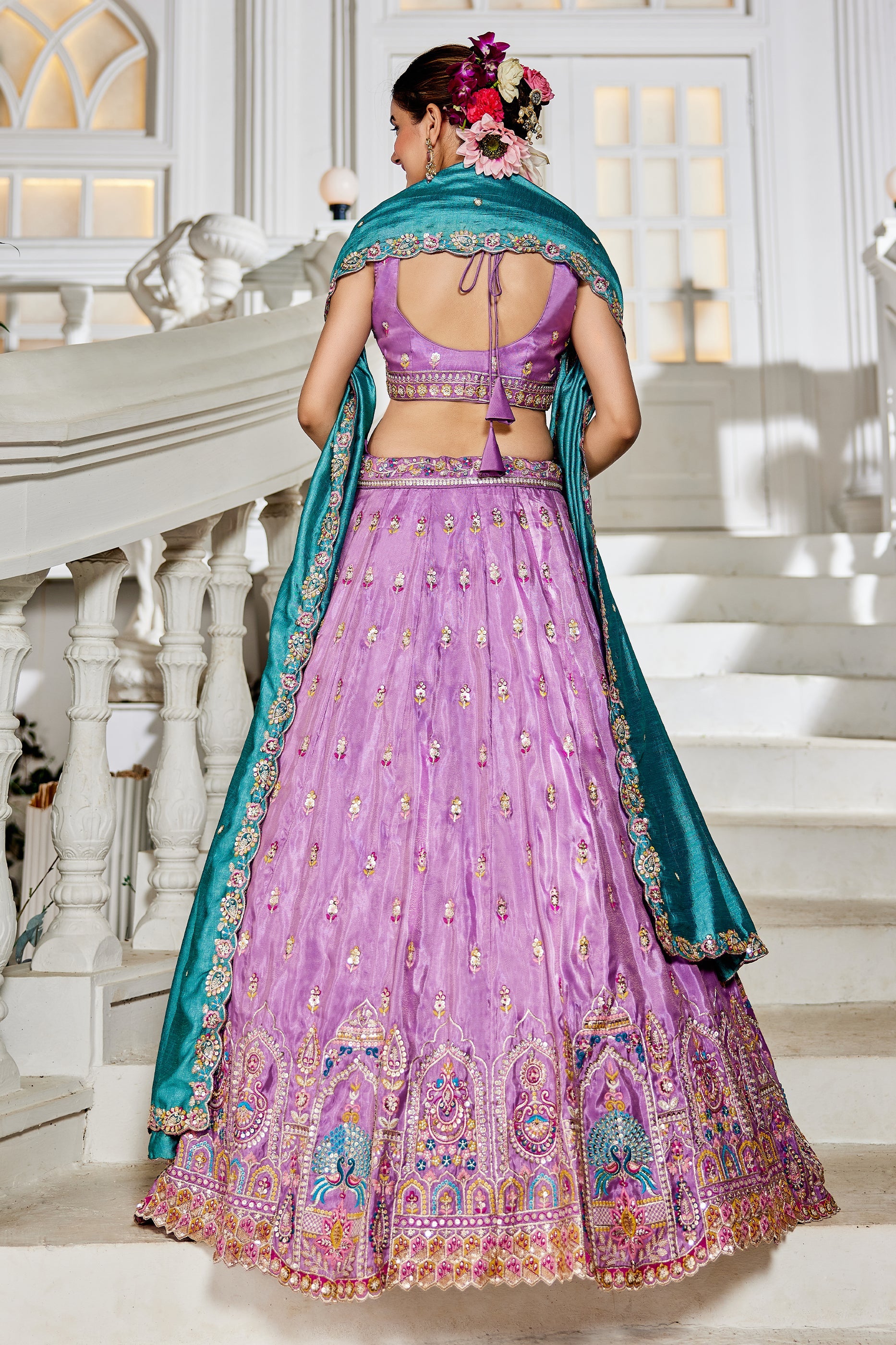Lavender Readymade Embroidered Tissue Silk Lehenga-SAR10061_4_SareeButa.com