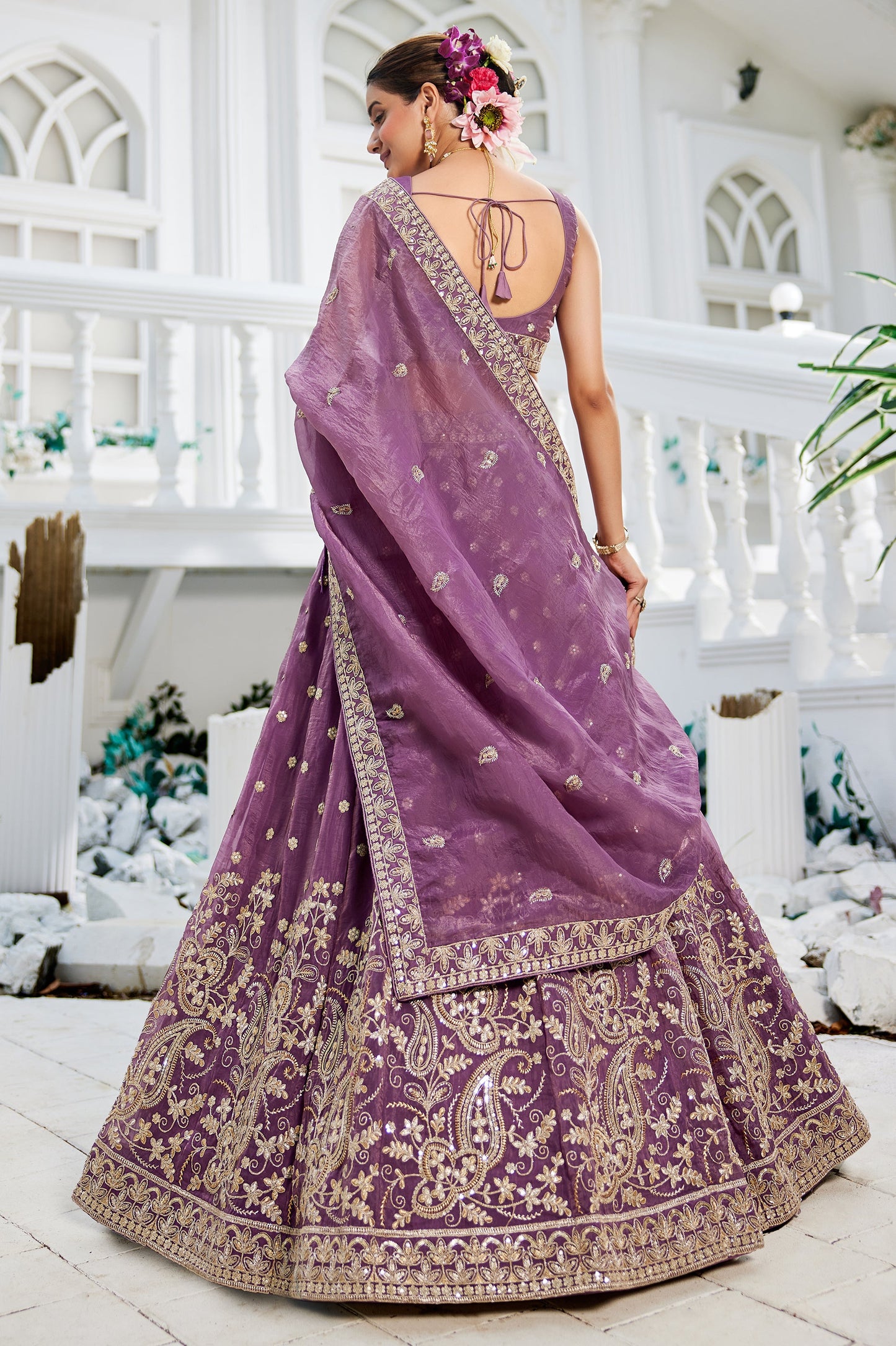Lavender Readymade Embroidered Tissue Silk Lehenga-SAR10068_4_SareeButa.com