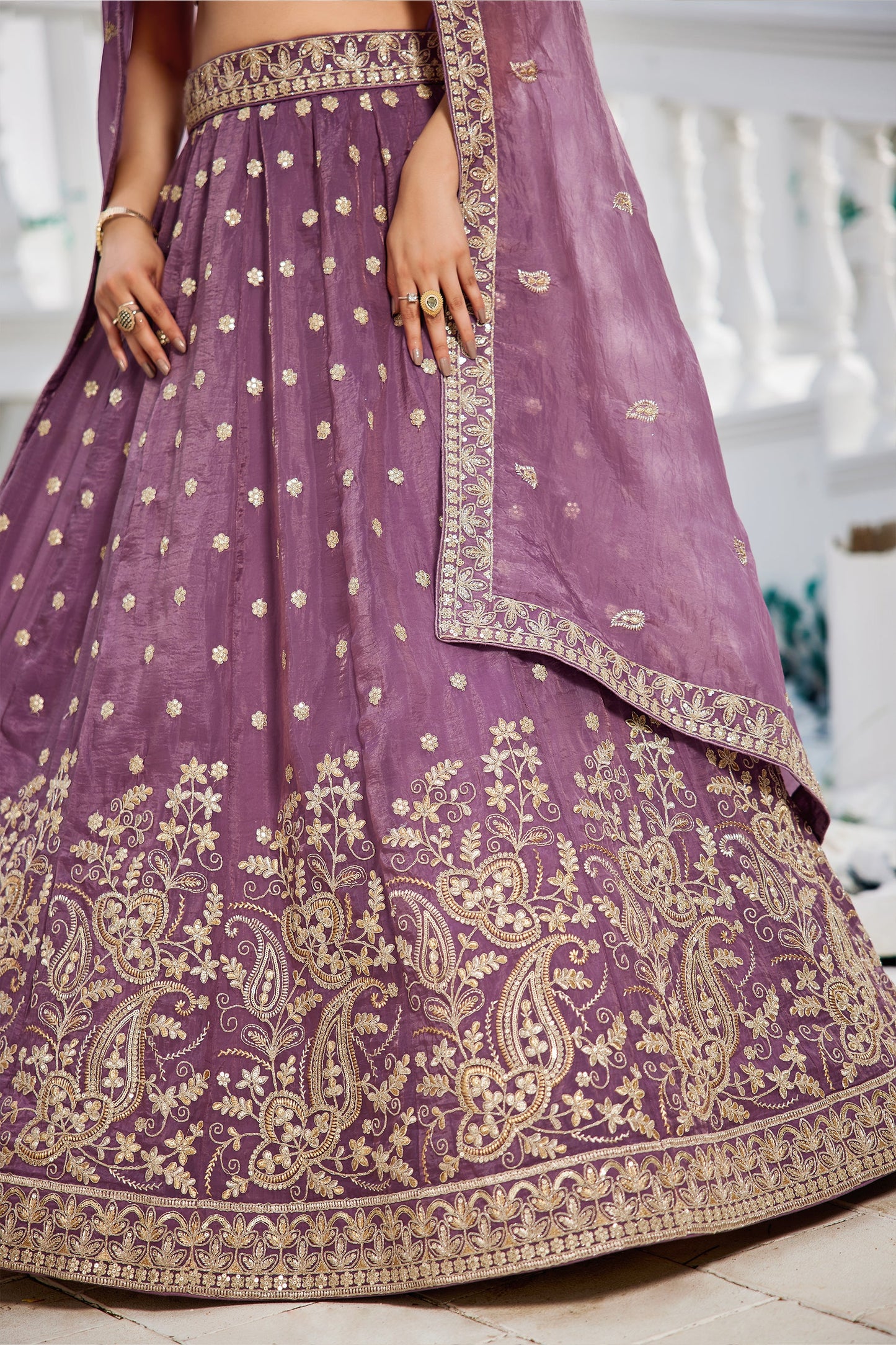 Lavender Readymade Embroidered Tissue Silk Lehenga-SAR10068_5_SareeButa.com
