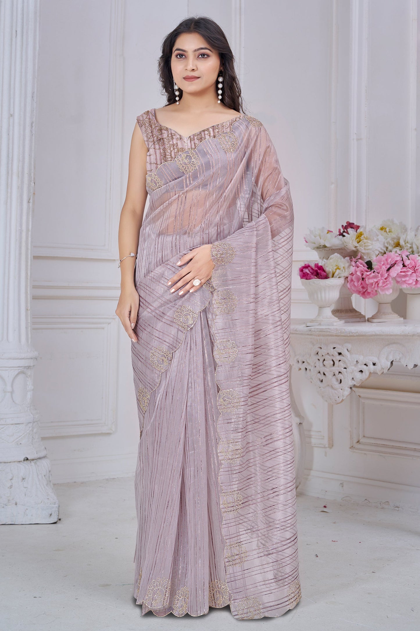 Lavender Stone Work Jacquard Saree-SAR10736_1_SareeButa.com