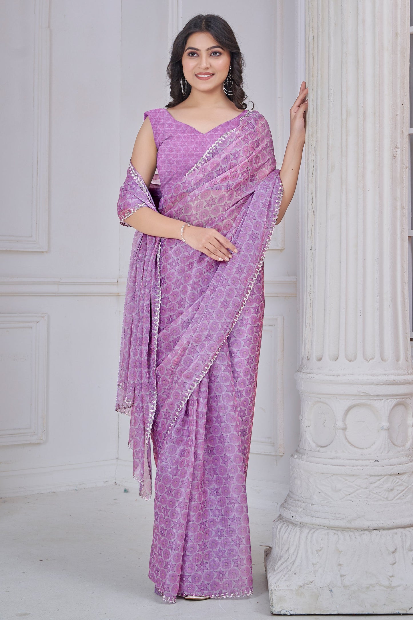 Lavender Stone Work Organza Saree-SAR10752_3_SareeButa.com