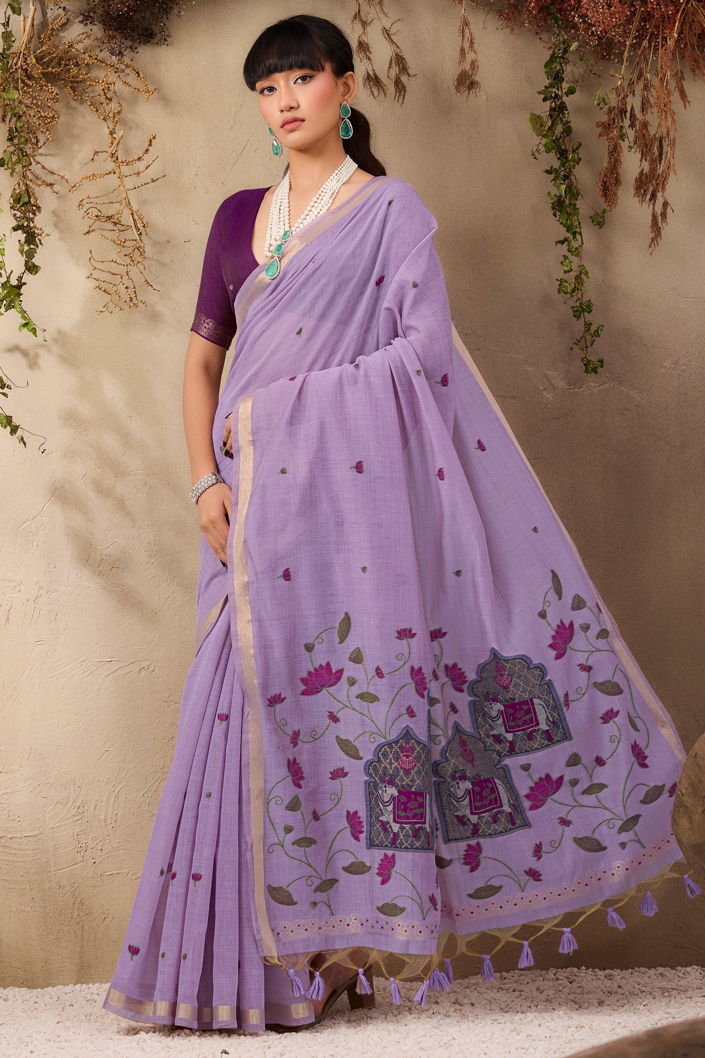 Lavender Woven Munga Cotton Saree-SAR11218_1_SareeButa.com