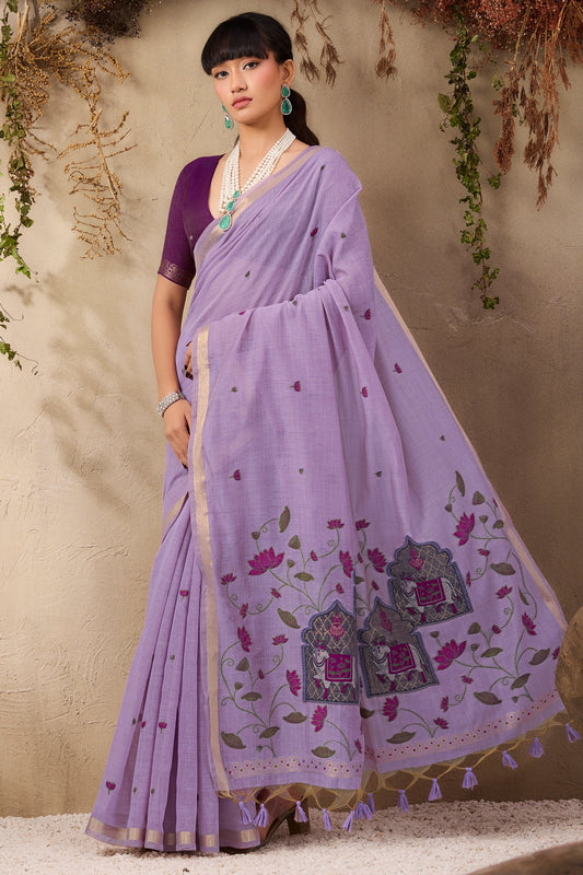 Lavender Woven Munga Cotton Saree-SAR11218_1_SareeButa.com