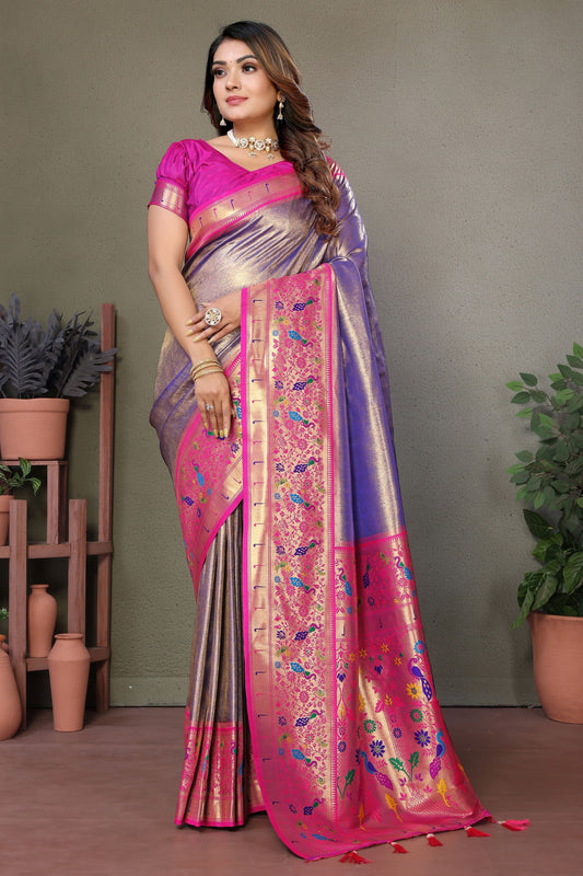 Lavender Woven Tissue Silk Paithani Saree-ZB134814_1_SareeButa.com
