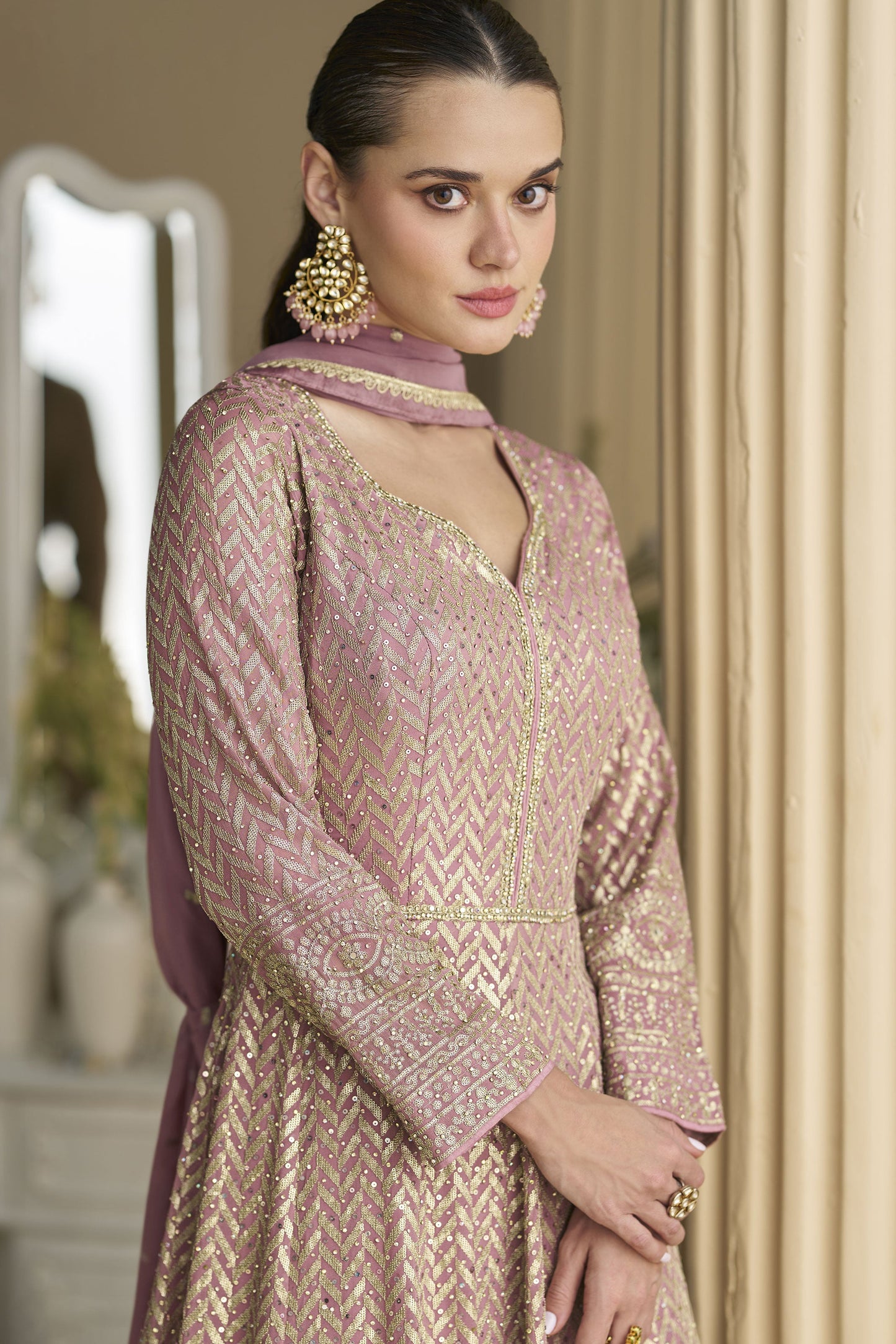 Light Pink Readymade Embroidered Georgette Gown With Dupatta-SS839_3_SareeButa.com