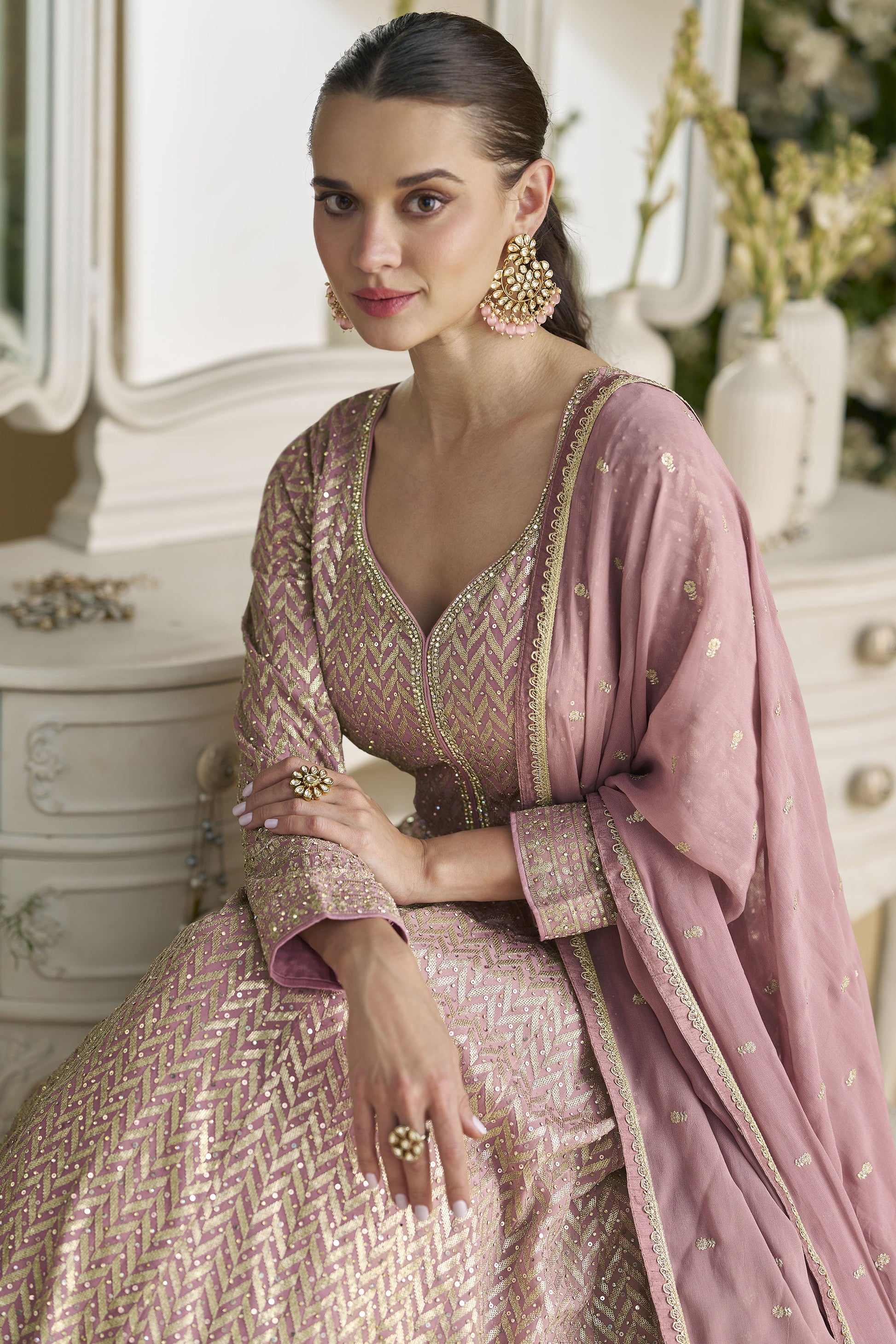 Light Pink Readymade Embroidered Georgette Gown With Dupatta-SS839_4_SareeButa.com