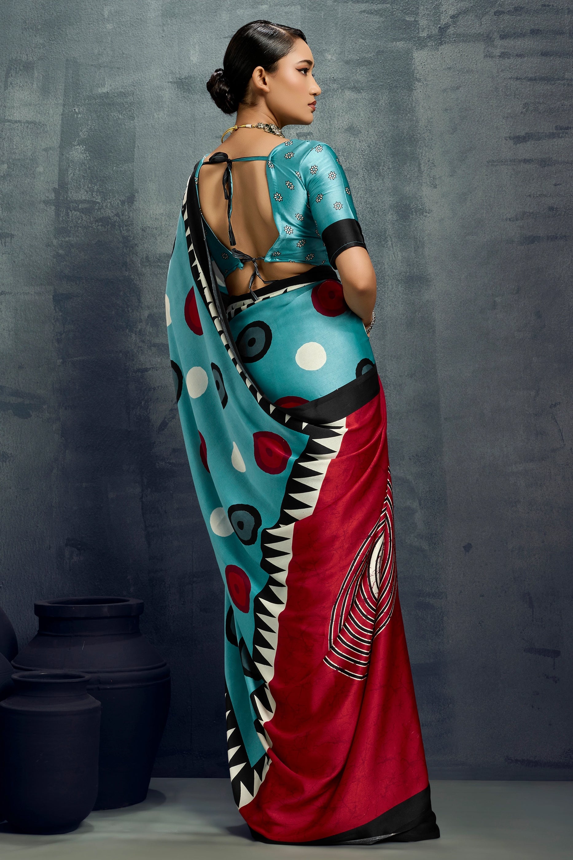 Light Blue Ajrakh Print Satin Saree-SAR11921_4_SareeButa.com