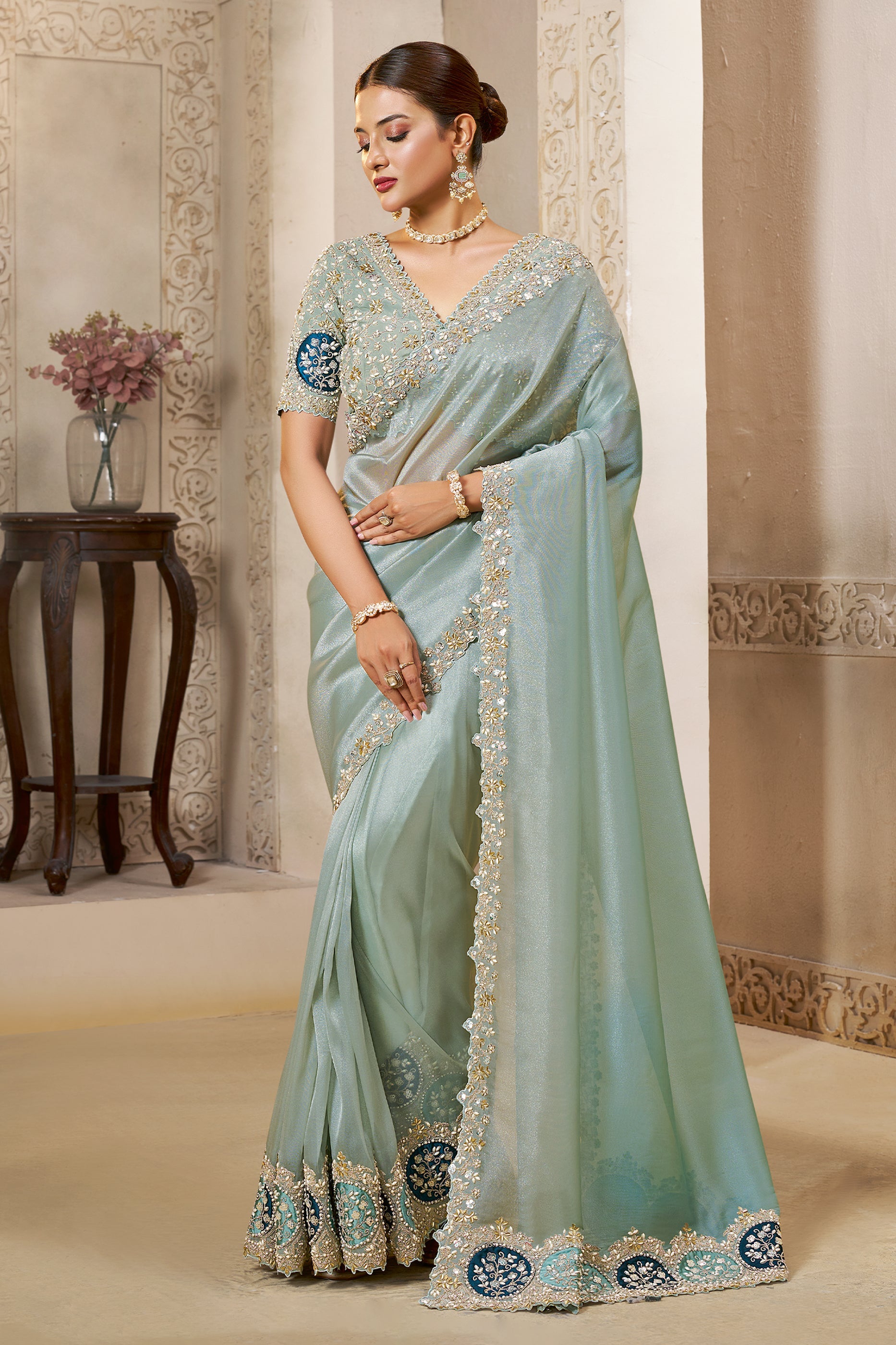 Light Blue Embroidered Organza Tissue Silk Saree-SAR10875_1_SareeButa.com
