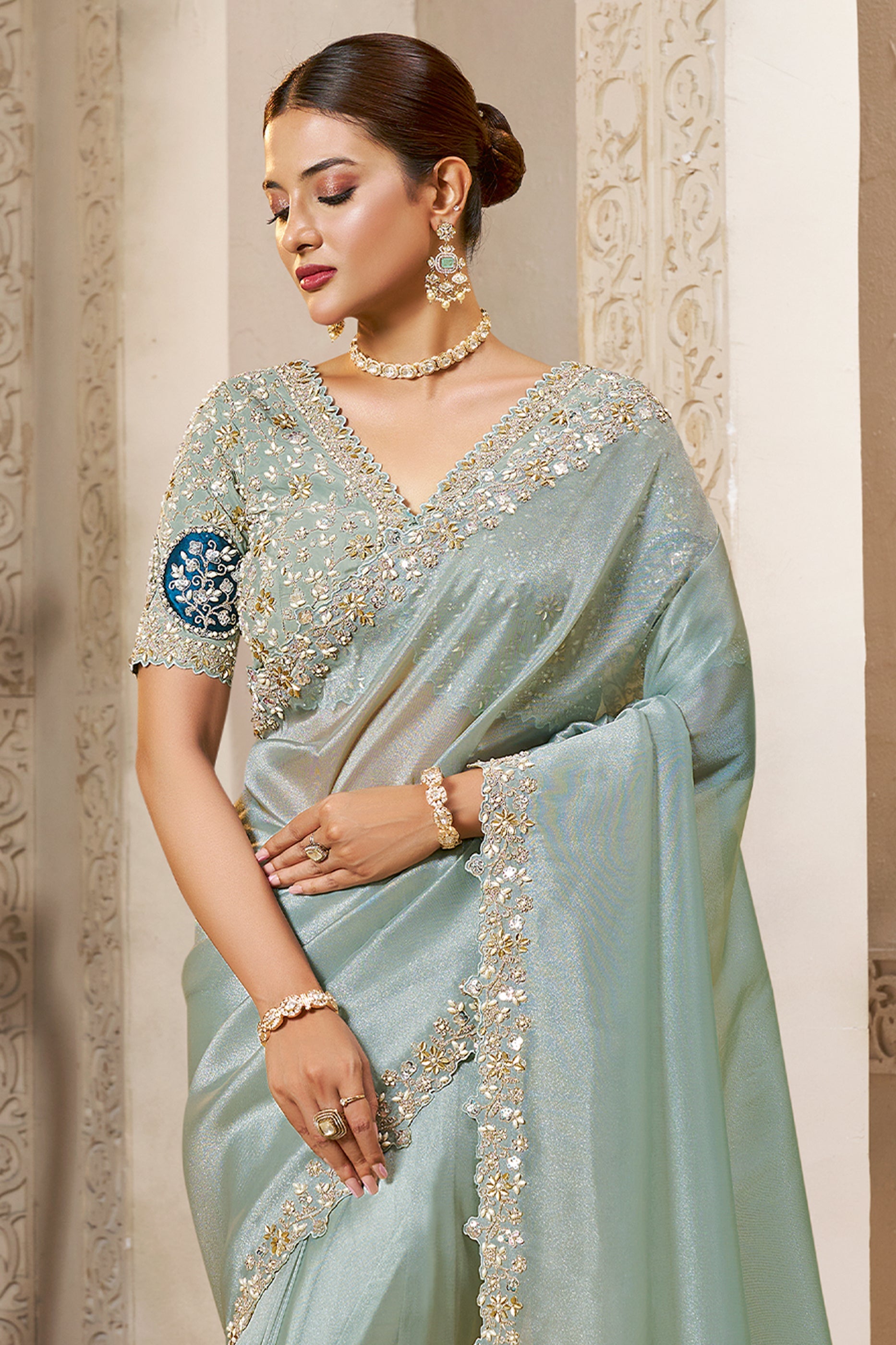 Light Blue Embroidered Organza Tissue Silk Saree-SAR10875_3_SareeButa.com