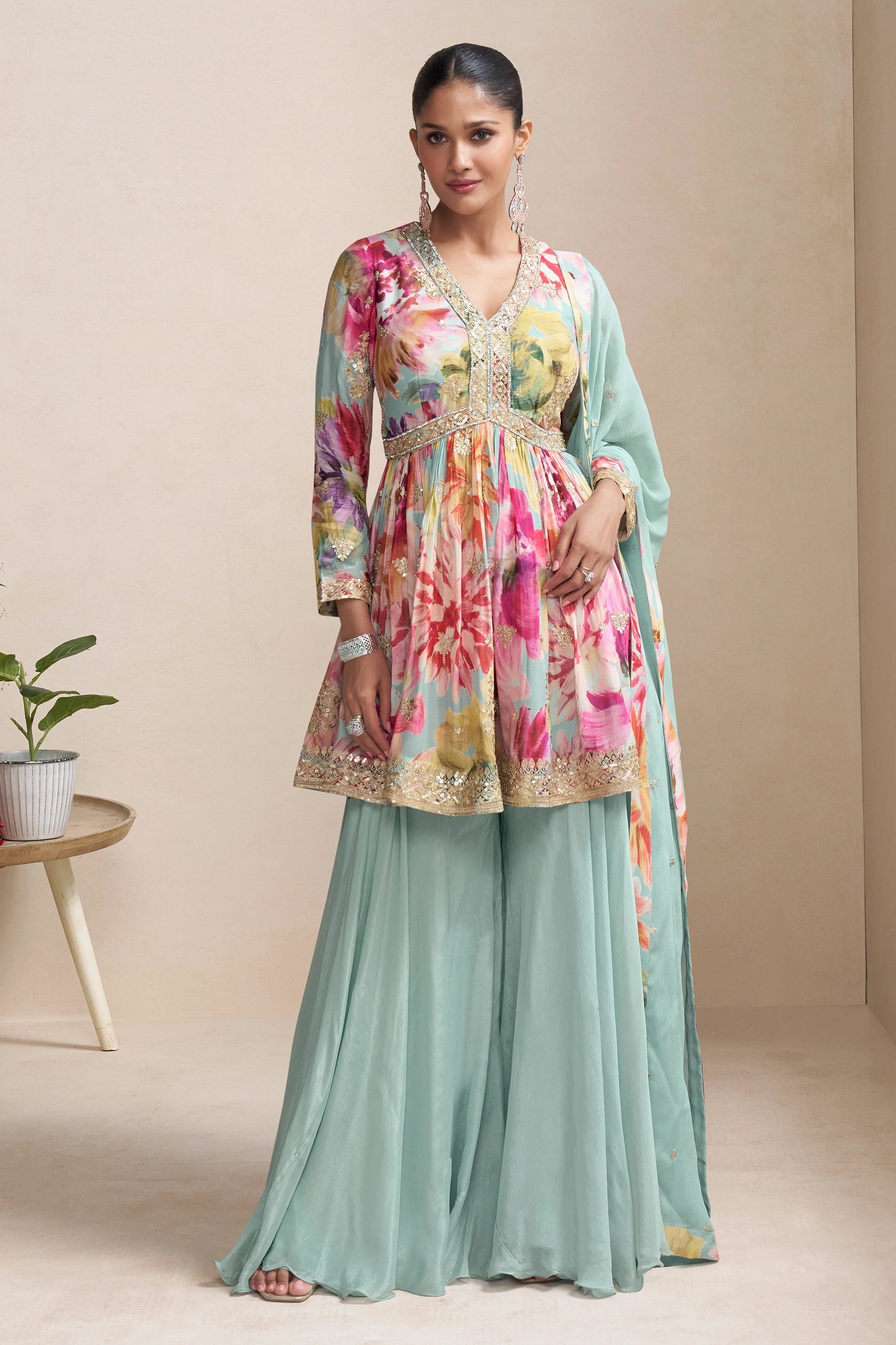 Light Blue Readymade Chinon A-line Suit-SAR10640_1_SareeButa.com