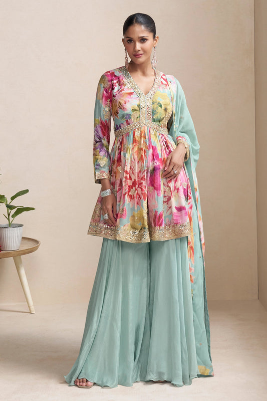 Light Blue Readymade Chinon A-line Suit-SAR10640_1_SareeButa.com